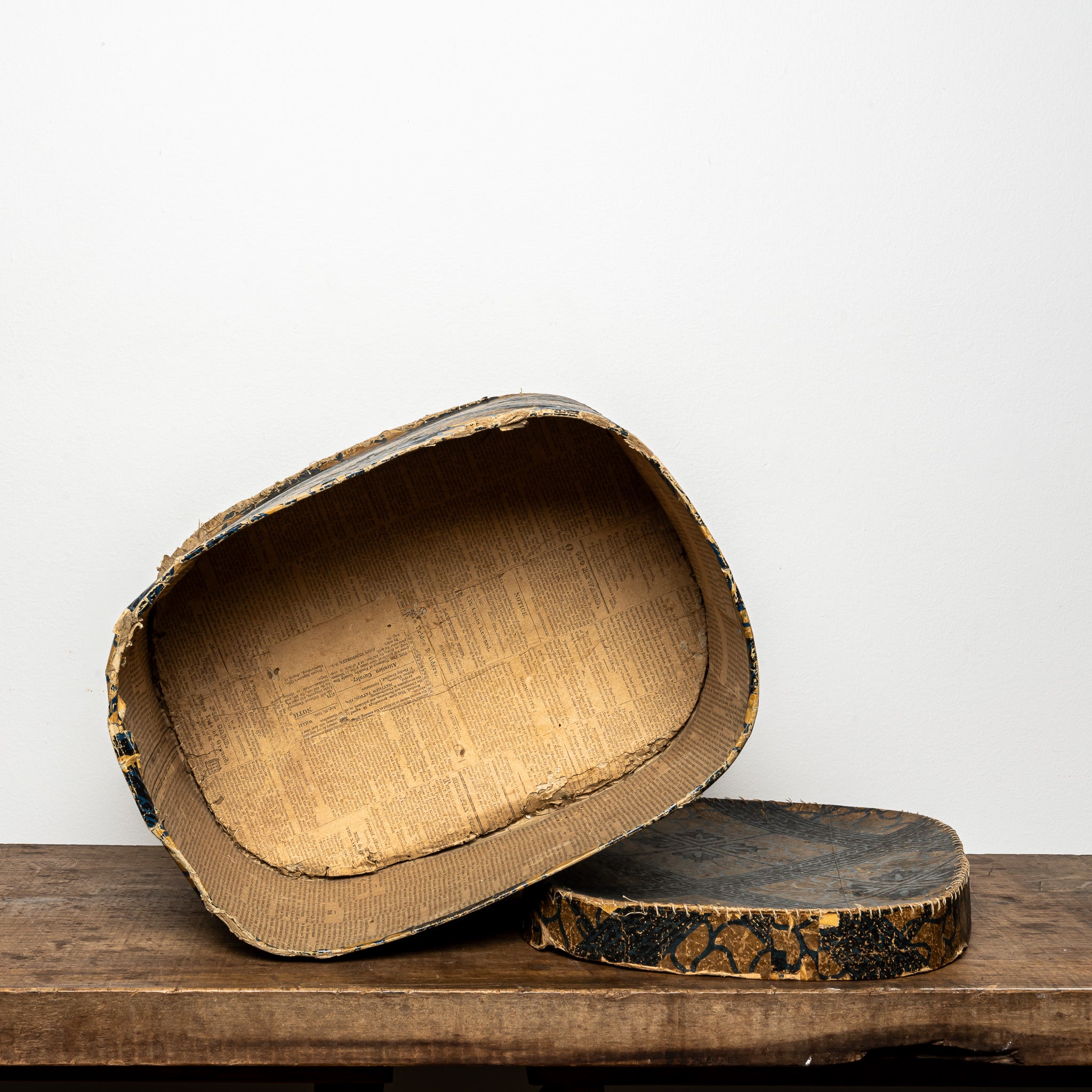 19th-Century Wallpaper-Covered Box, Dark Geometric