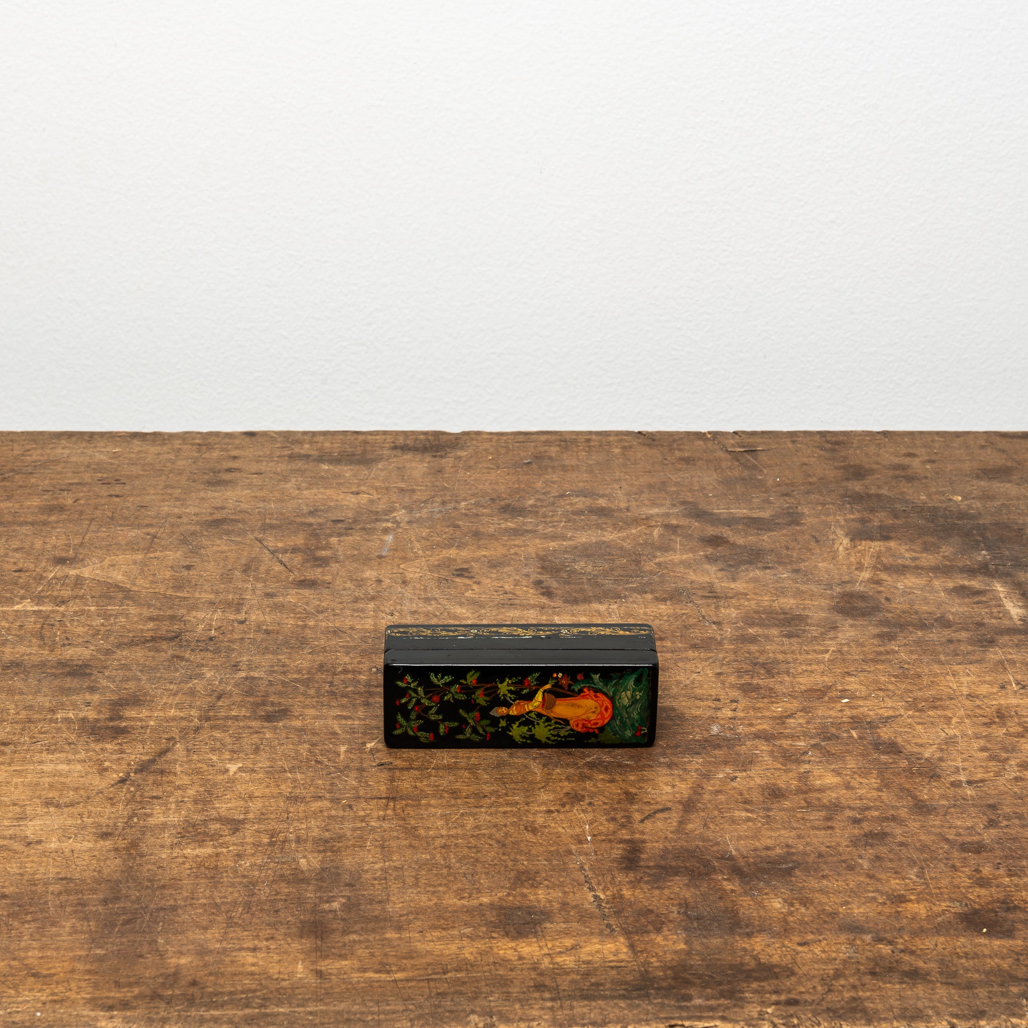 Vintage Russian miniature painted lacquer stamp box