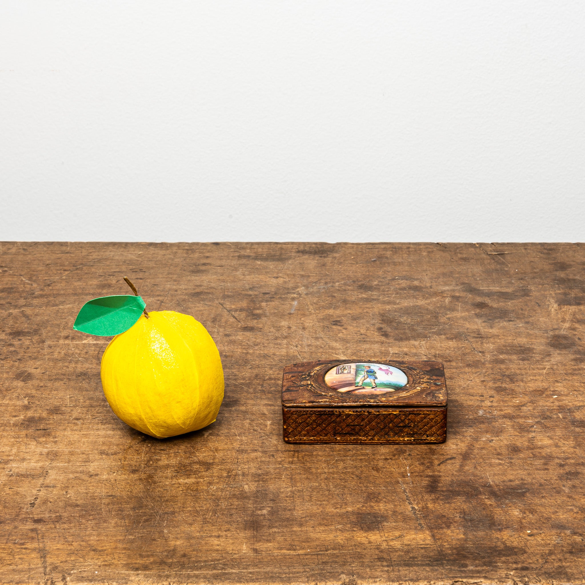 19th Century Pressed Tree Bark and Porcelain Snuff Box, Antique Box