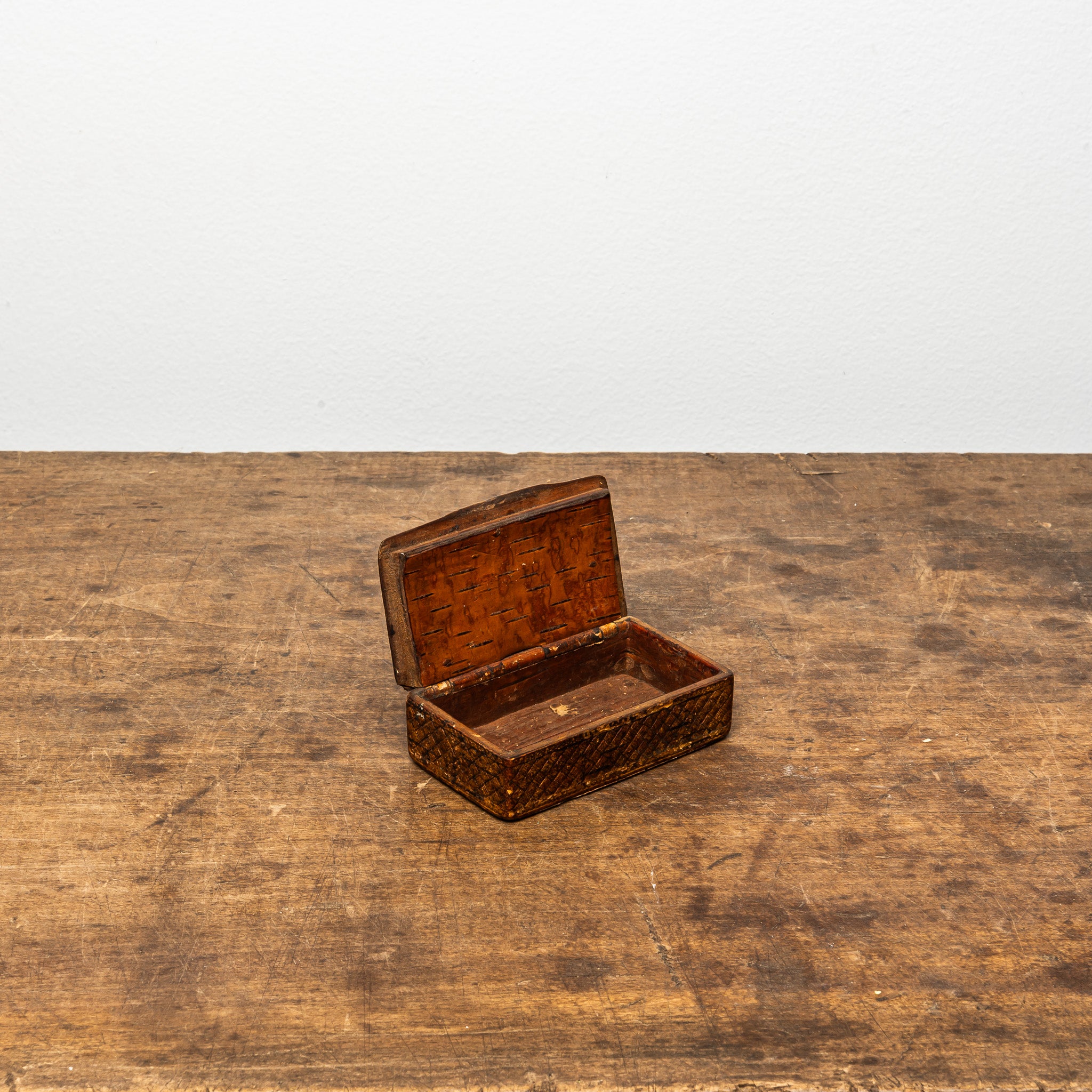 19th Century Pressed Tree Bark and Porcelain Snuff Box, Antique Box