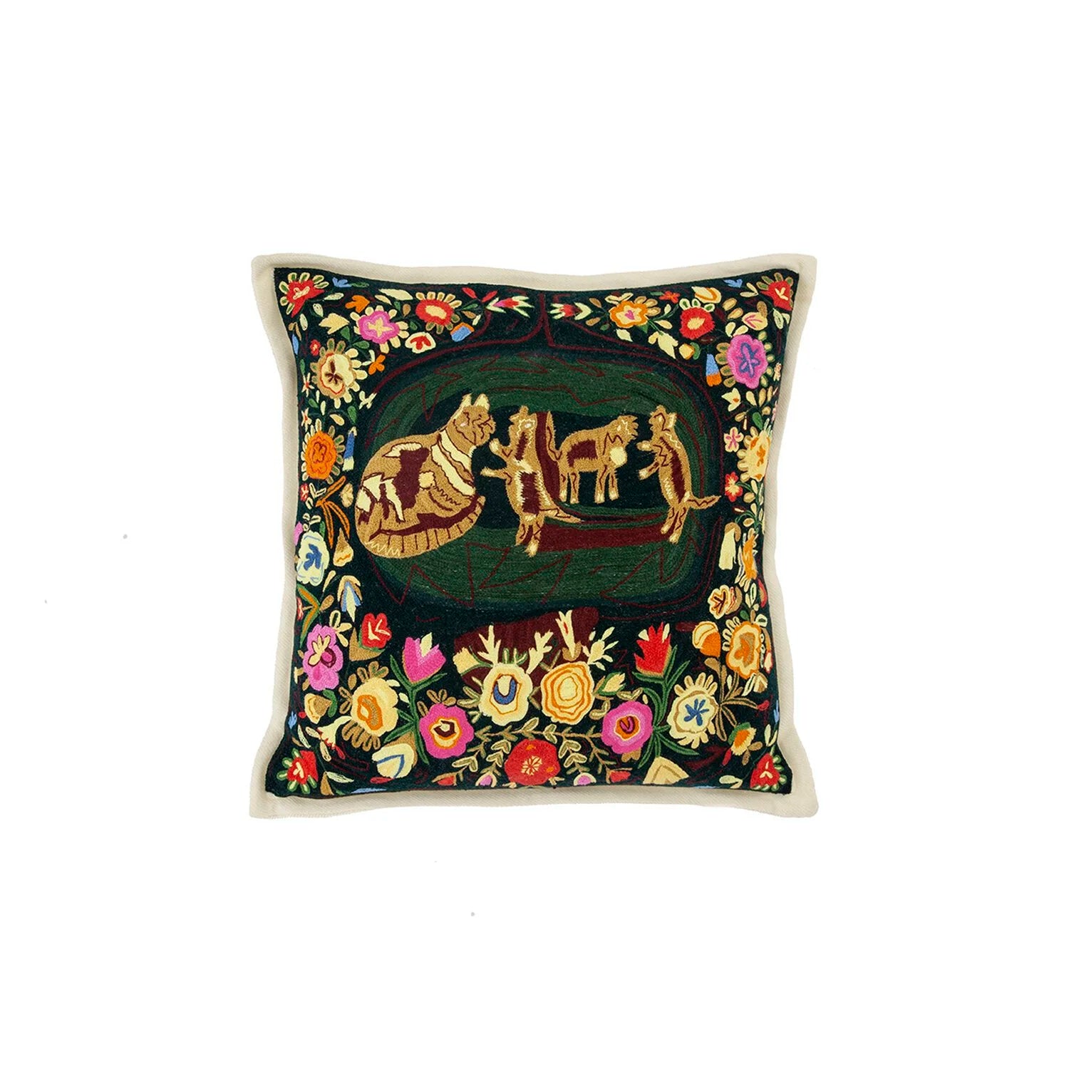 "KITTENS" Hand-Embroidered Cashmere Pillow