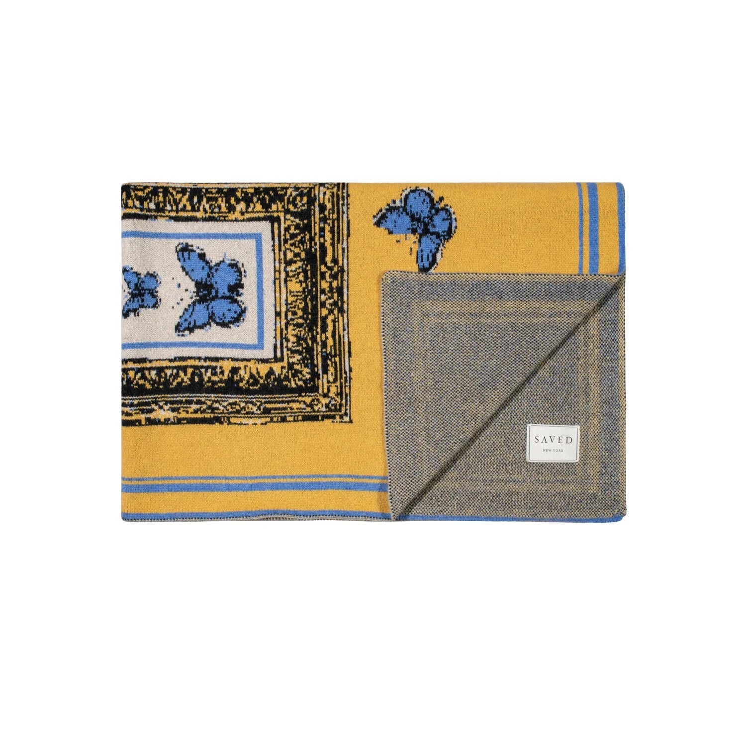 SAVED NY x LUKAS THE ILLUSTRATOR "MAGPIES AND BUTTERFLIES" Cashmere Blanket