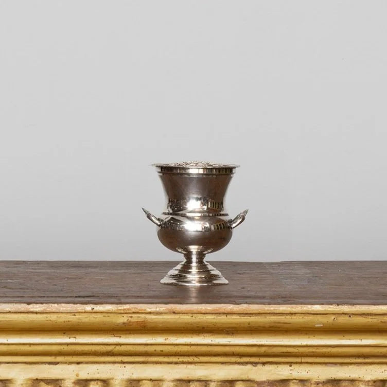 SILVER URN FORM VASE WITH FROG