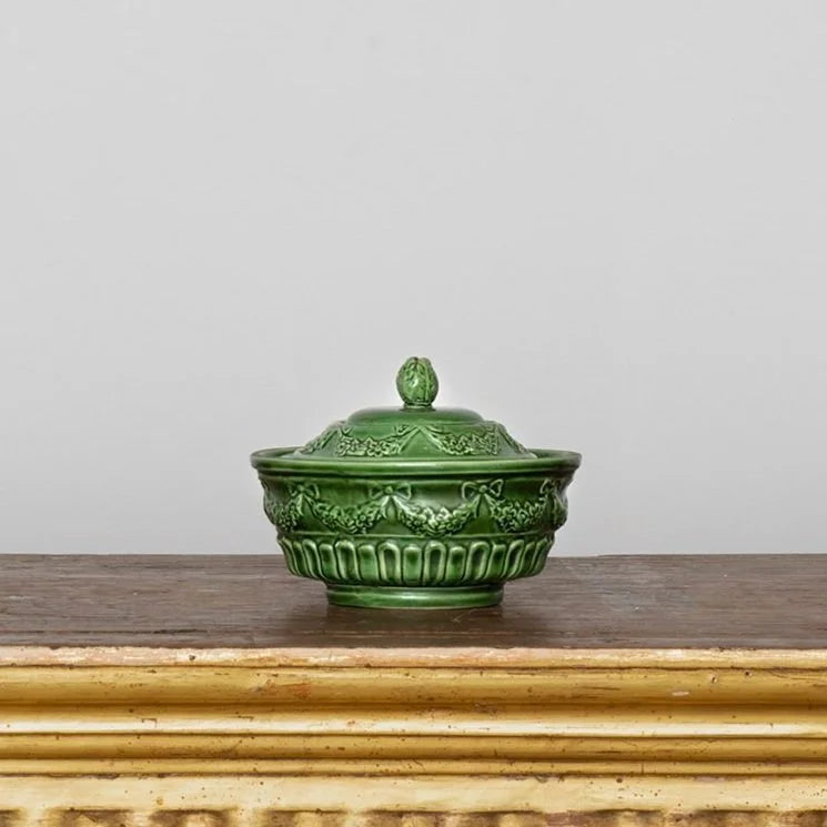 ITALIAN GREEN GLAZED POTTERY LIDDED BOX