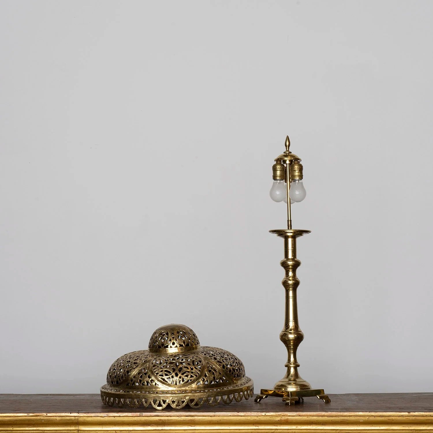 BRASS LAMP WITH PIERCED SHADE