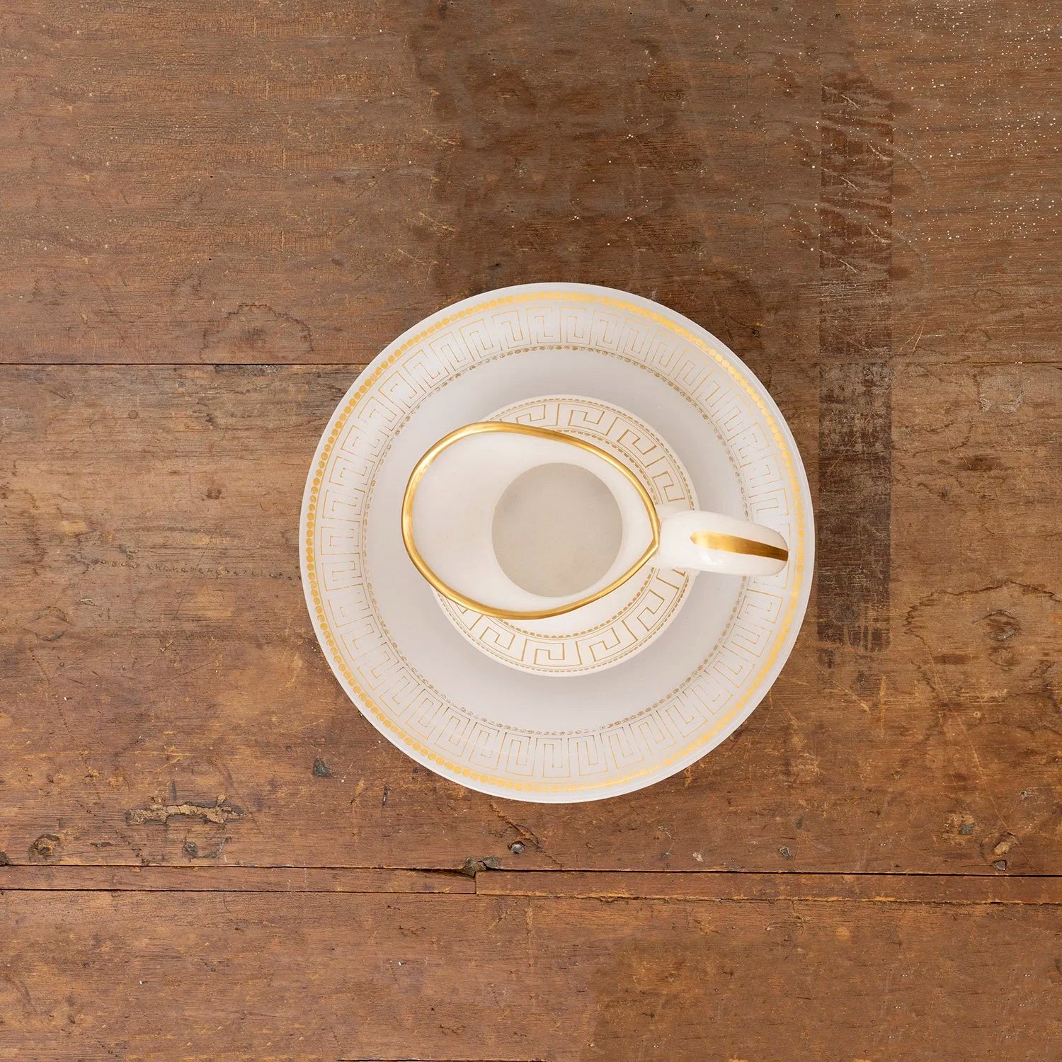 GREEK KEY OPALINE GLASS PITCHER AND BASIN