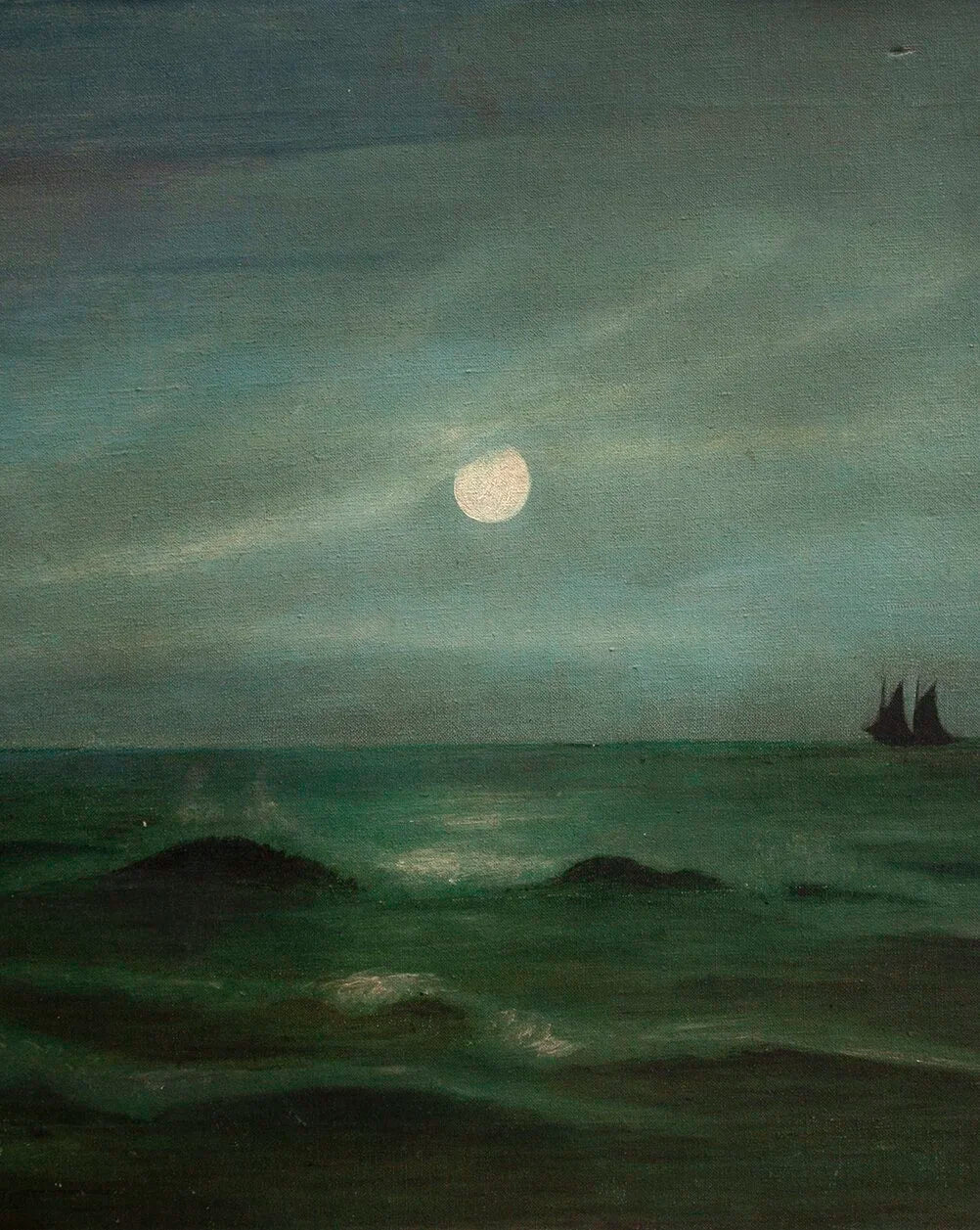 NIGHT SEASCAPE WITH SHIP