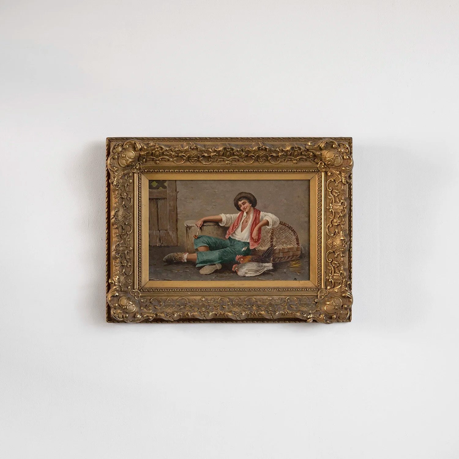 PAINTING OF A BOY WITH CHICKENS