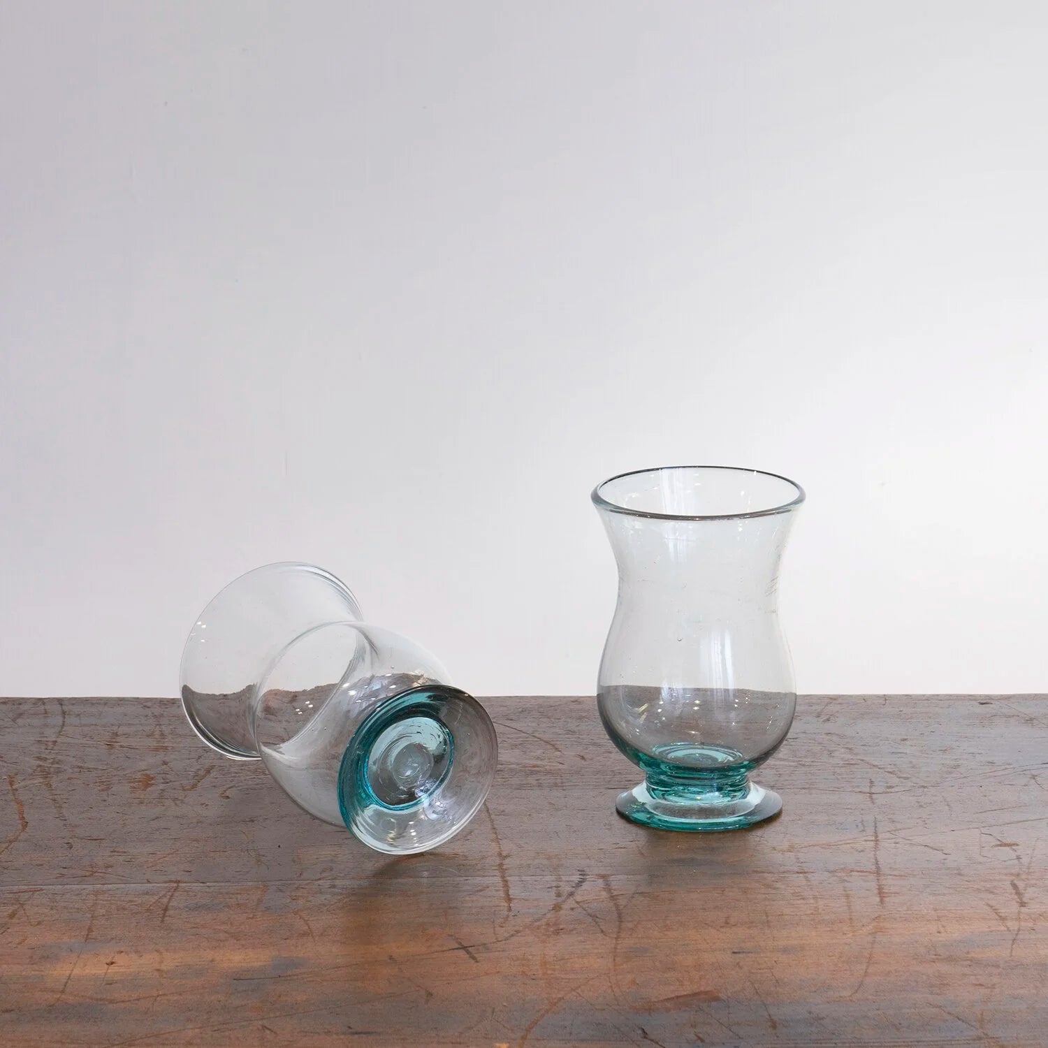 PAIR OF HAND-BLOWN HURRICANE LAMPS