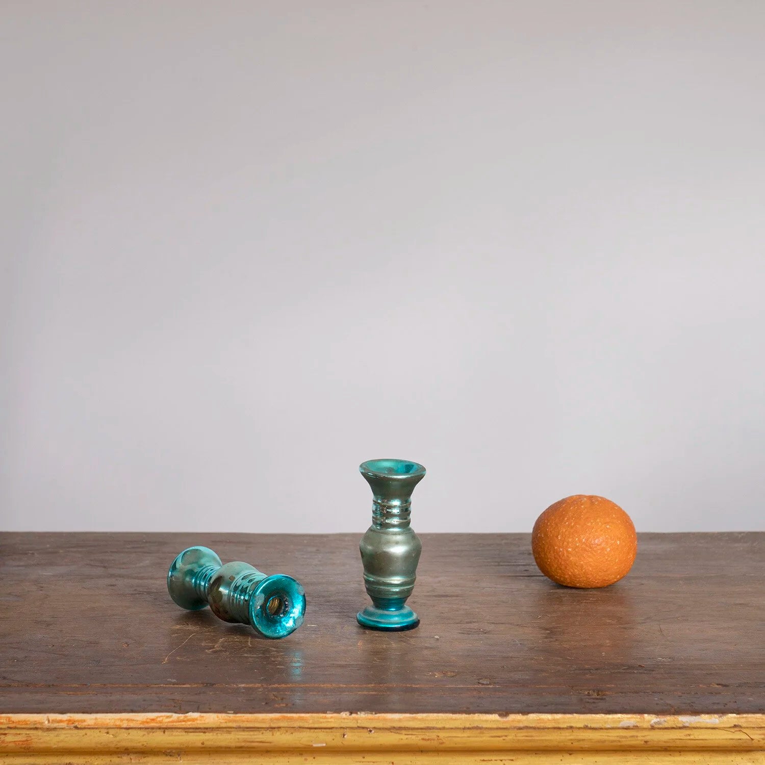 PAIR OF SMALL BLUE MERCURY GLASS VASES