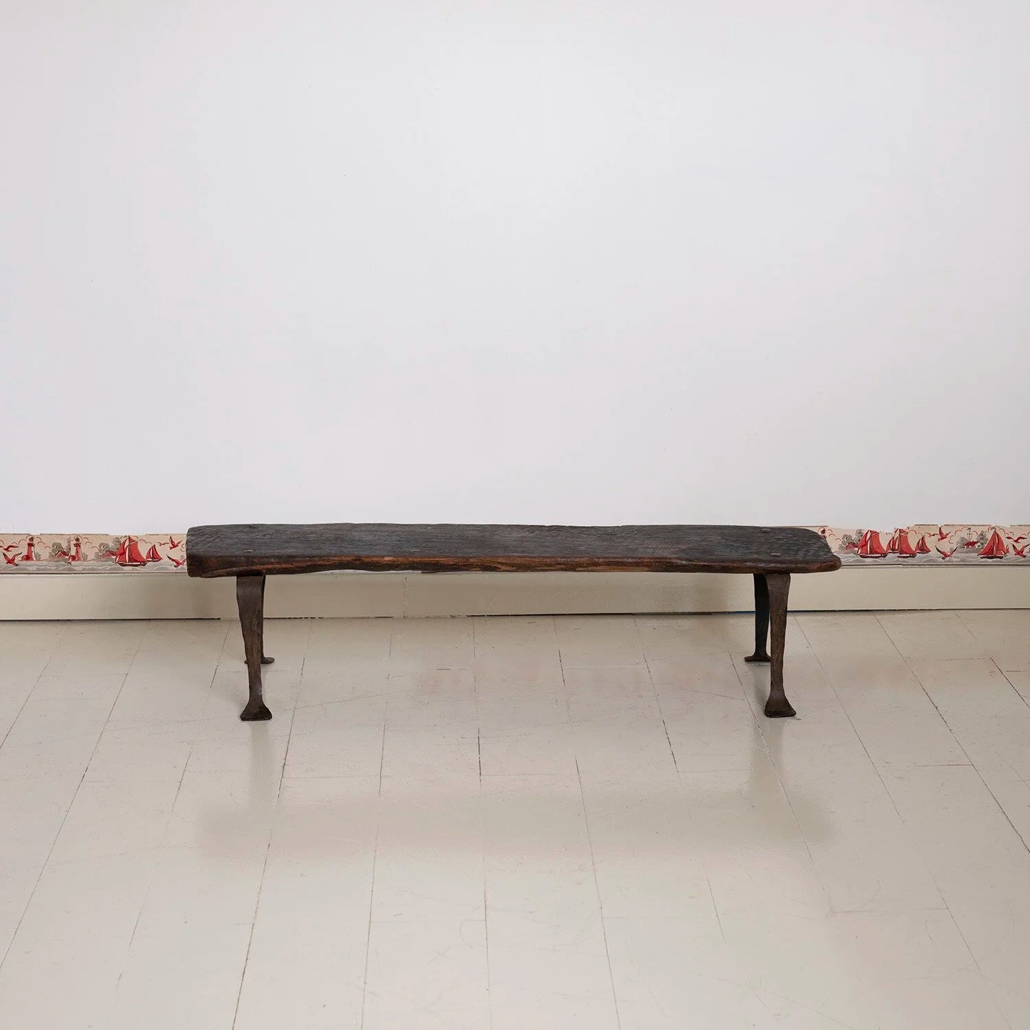 PRIMITIVE IRON AND WOOD BENCH