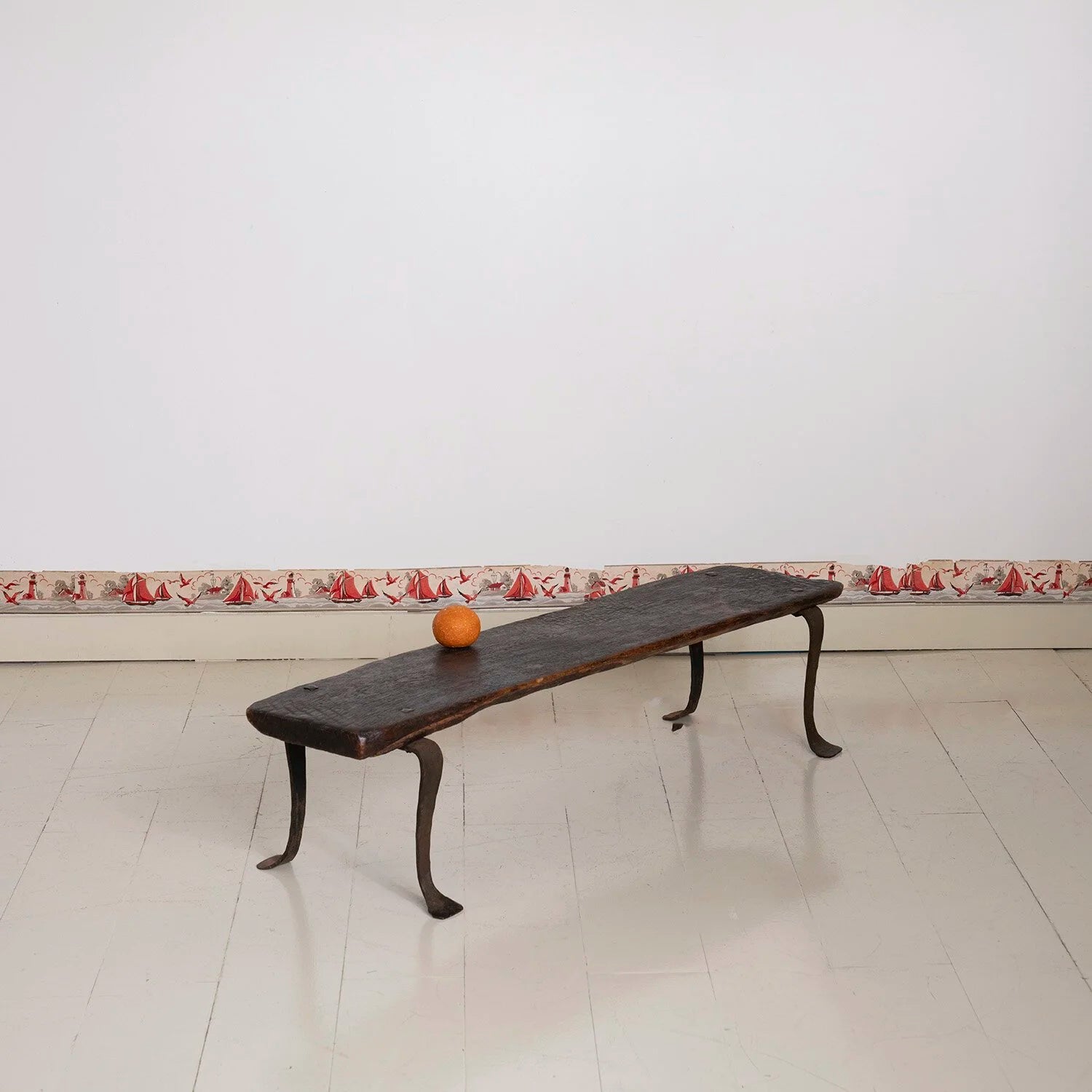PRIMITIVE IRON AND WOOD BENCH