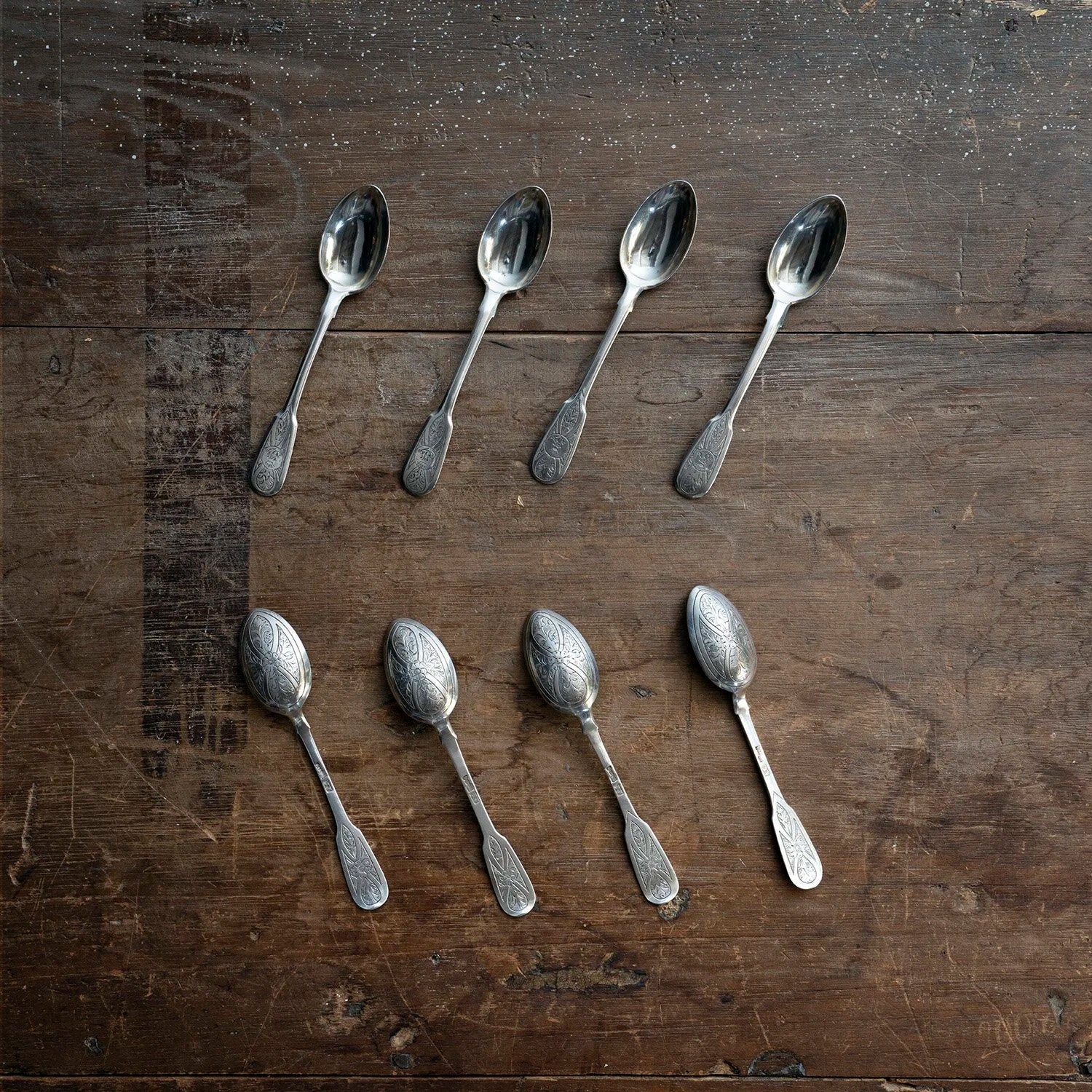 RUSSIAN NIELLO STERLING SILVER SPOONS (SET OF EIGHT)