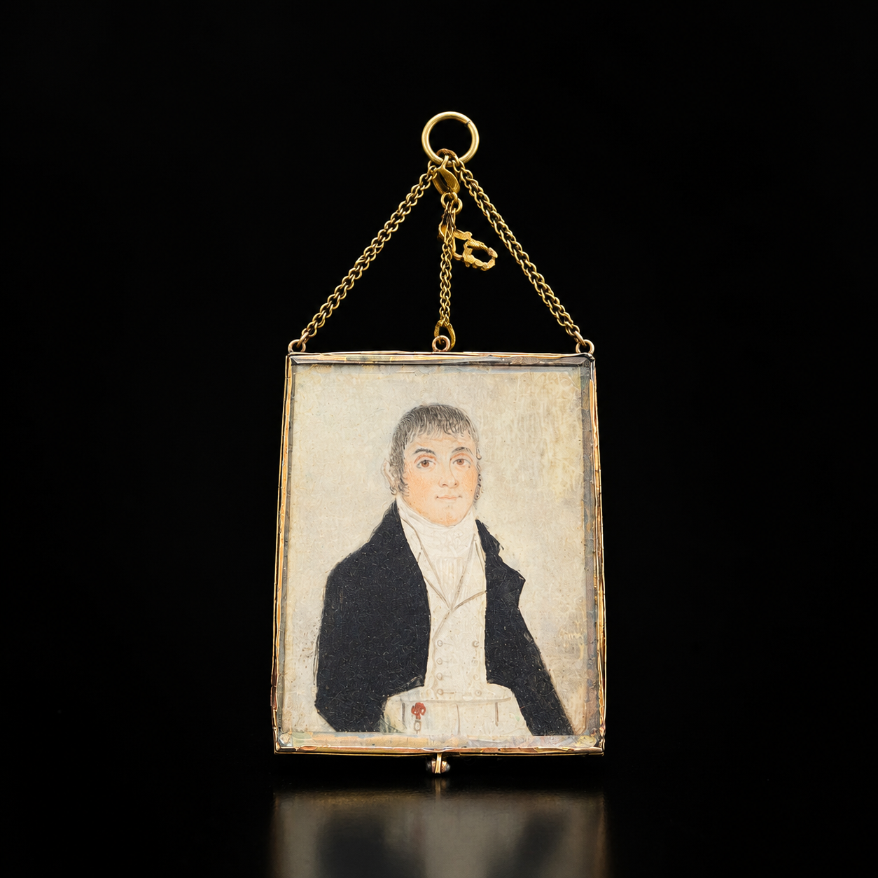 LATE 18TH TO EARLY 19TH-CENTURY FRENCH PORTRAIT MINIATURE WITH GILDED SENTIMENTAL REVERSE