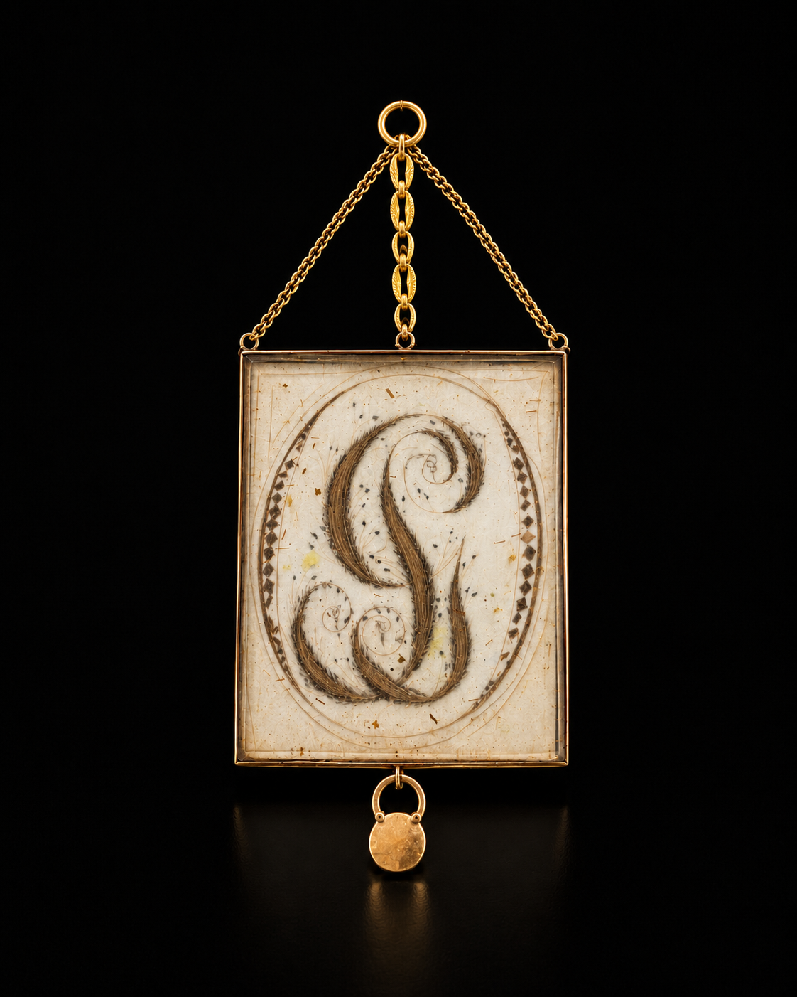 LATE 18TH-CENTURY FRENCH SENTIMENTAL MEDALLION WITH HAIRWORK MONOGRAM & GILDED REVERSE
