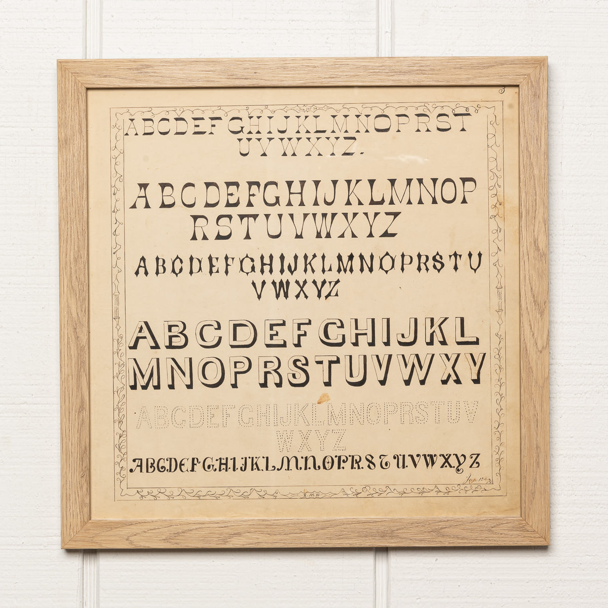 19TH-CENTURY AMERICAN CALLIGRAPHY DRAWING OF THE ENGLISH ALPHABET