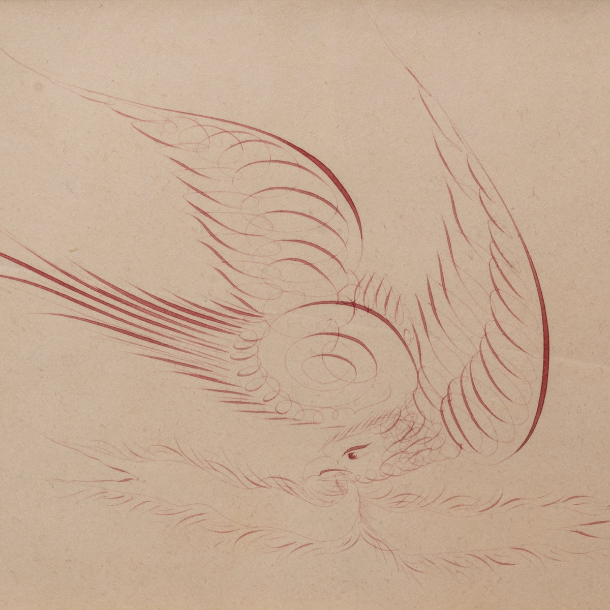 19TH-CENTURY AMERICAN CALLIGRAPHY DRAWING OF A BIRD VI