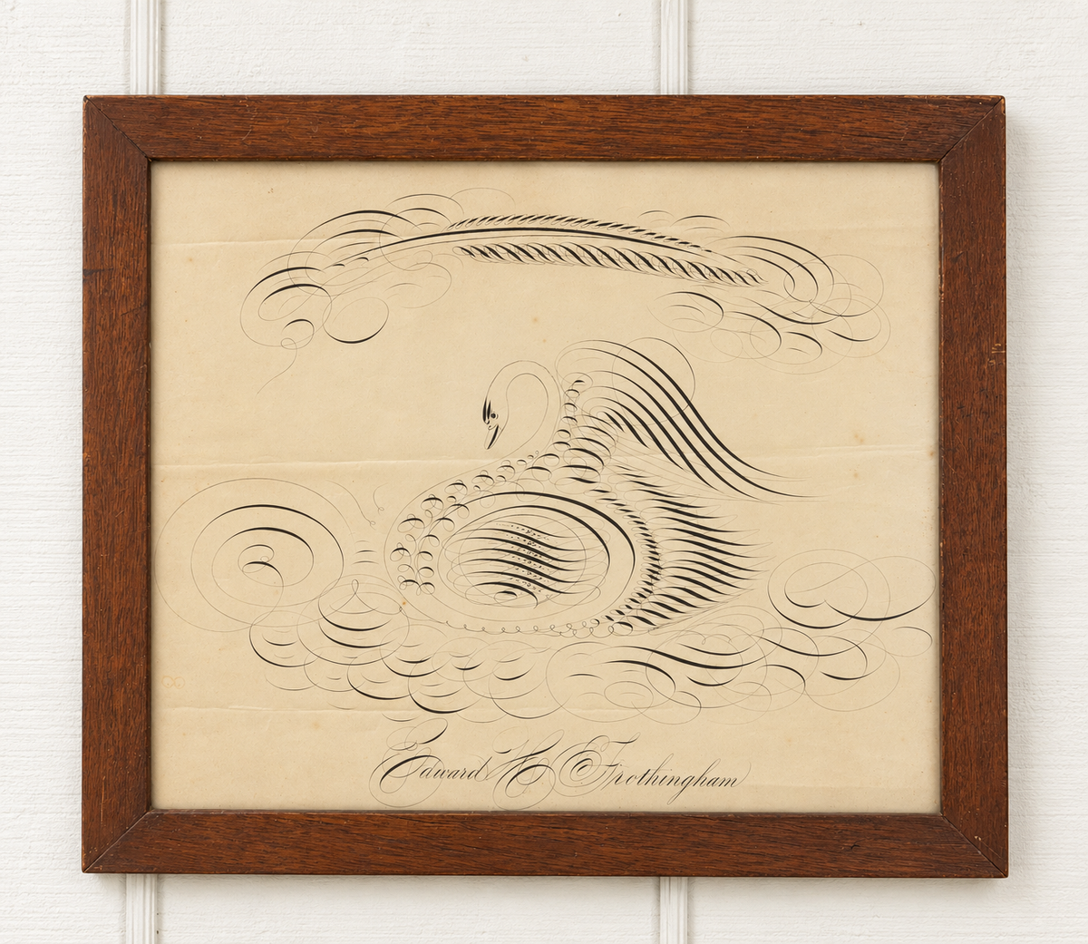 19TH-CENTURY AMERICAN CALLIGRAPHY DRAWING OF A BIRD V
