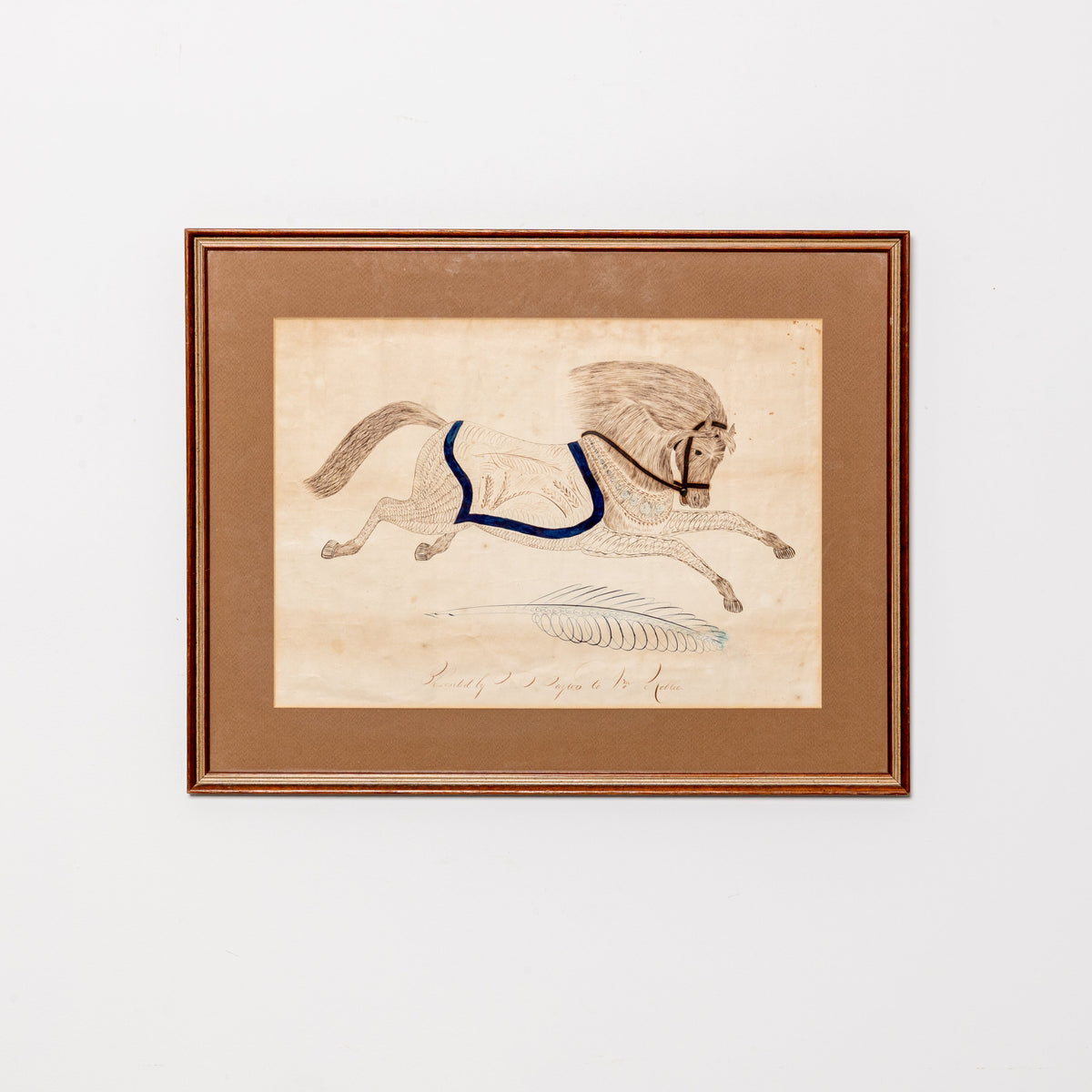 19TH-CENTURY AMERICAN CALLIGRAPHIC DRAWING OF A LEAPING HORSE