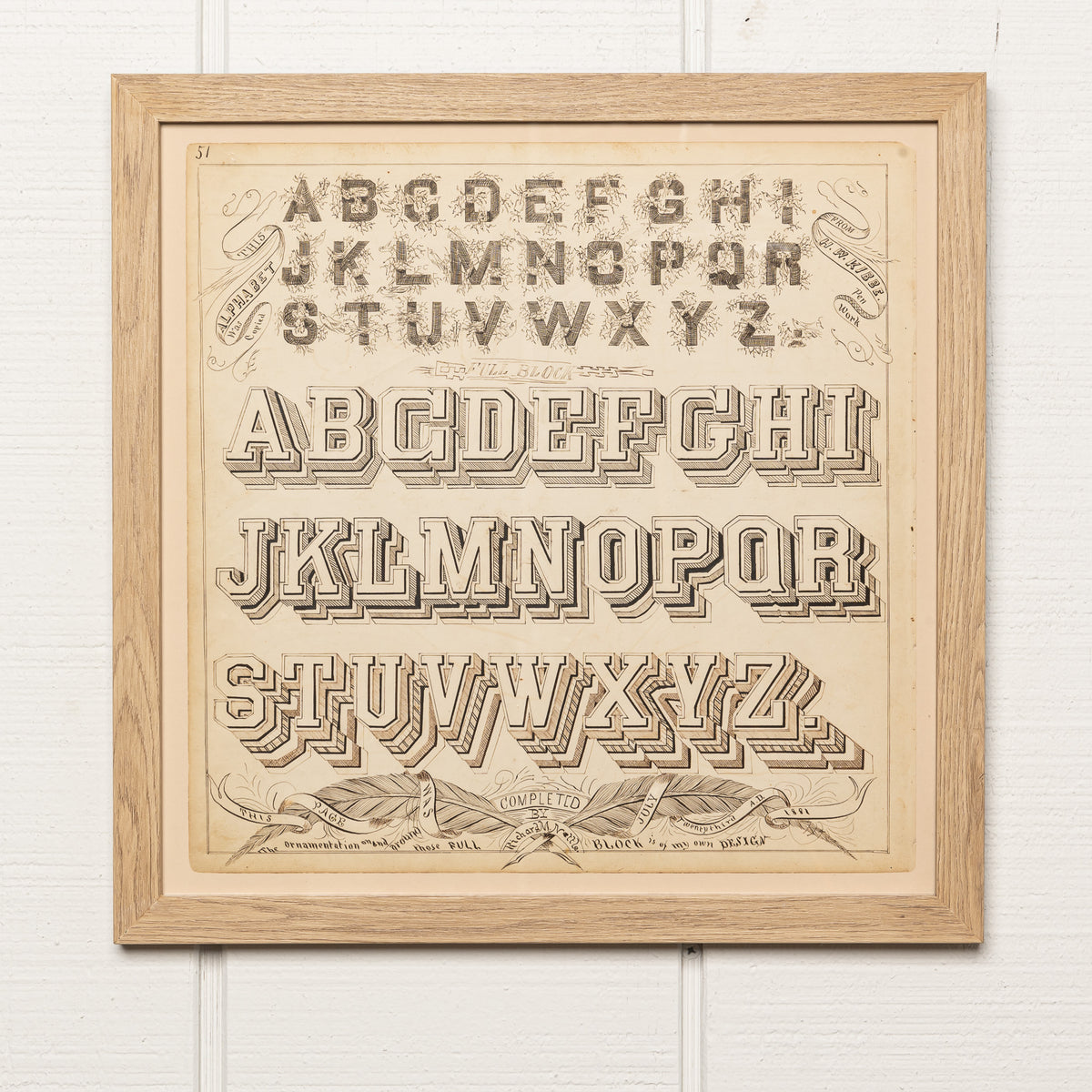 19TH-CENTURY AMERICAN CALLIGRAPHY ORNAMENTAL DRAWING OF THE ENGLISH ALPHABET