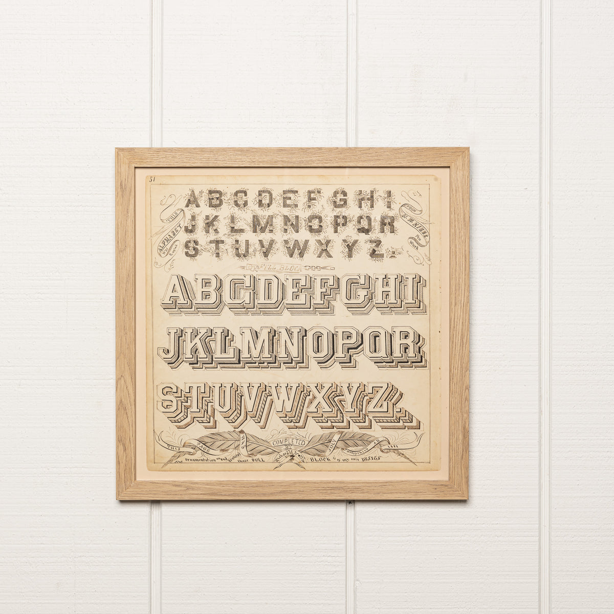 19TH-CENTURY AMERICAN CALLIGRAPHY ORNAMENTAL DRAWING OF THE ENGLISH ALPHABET
