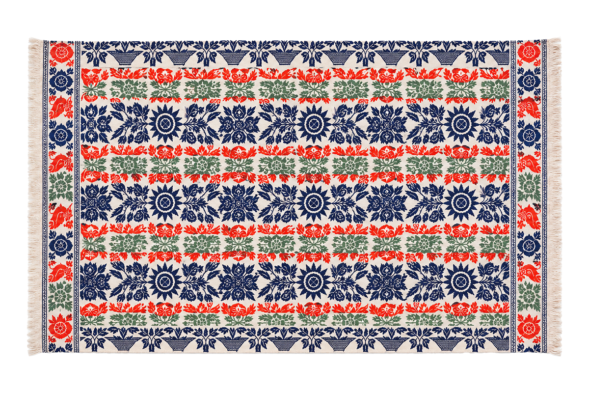 "COLONIAL FLORAL COVERLET" BLOCK PRINT WOVEN CASHMERE BLANKET [2 Colors]
