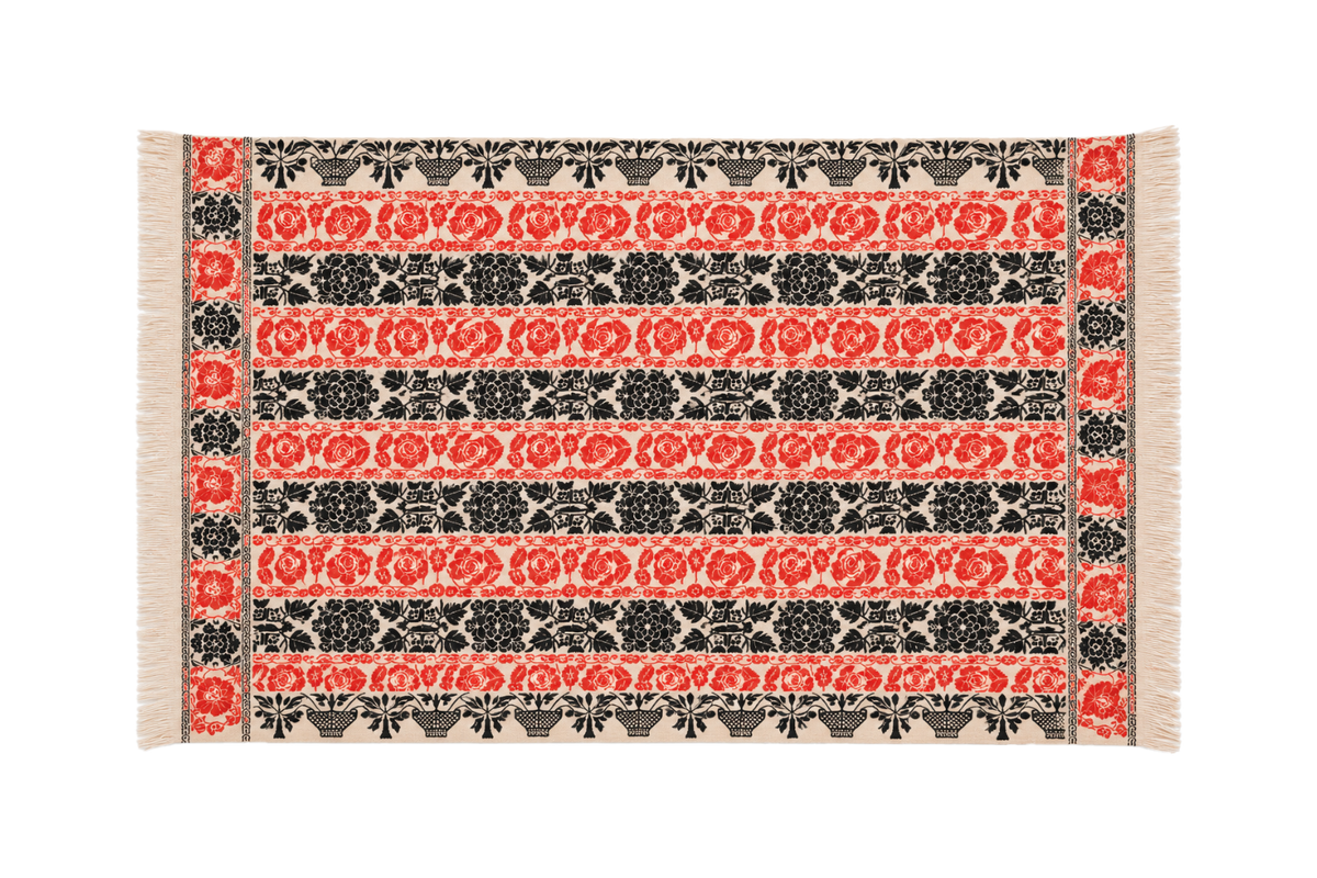 "COLONIAL FLORAL COVERLET" BLOCK PRINT WOVEN CASHMERE BLANKET [2 Colors]