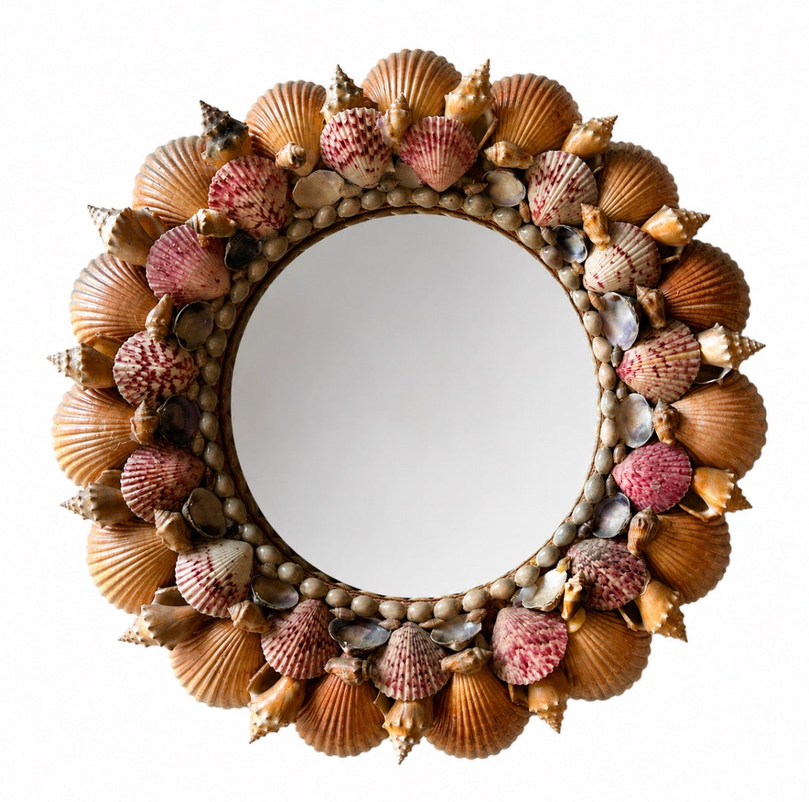 MID-CENTURY HAND-ASSEMBLED SHELL-ENCRUSTED GROTTO MIRROR