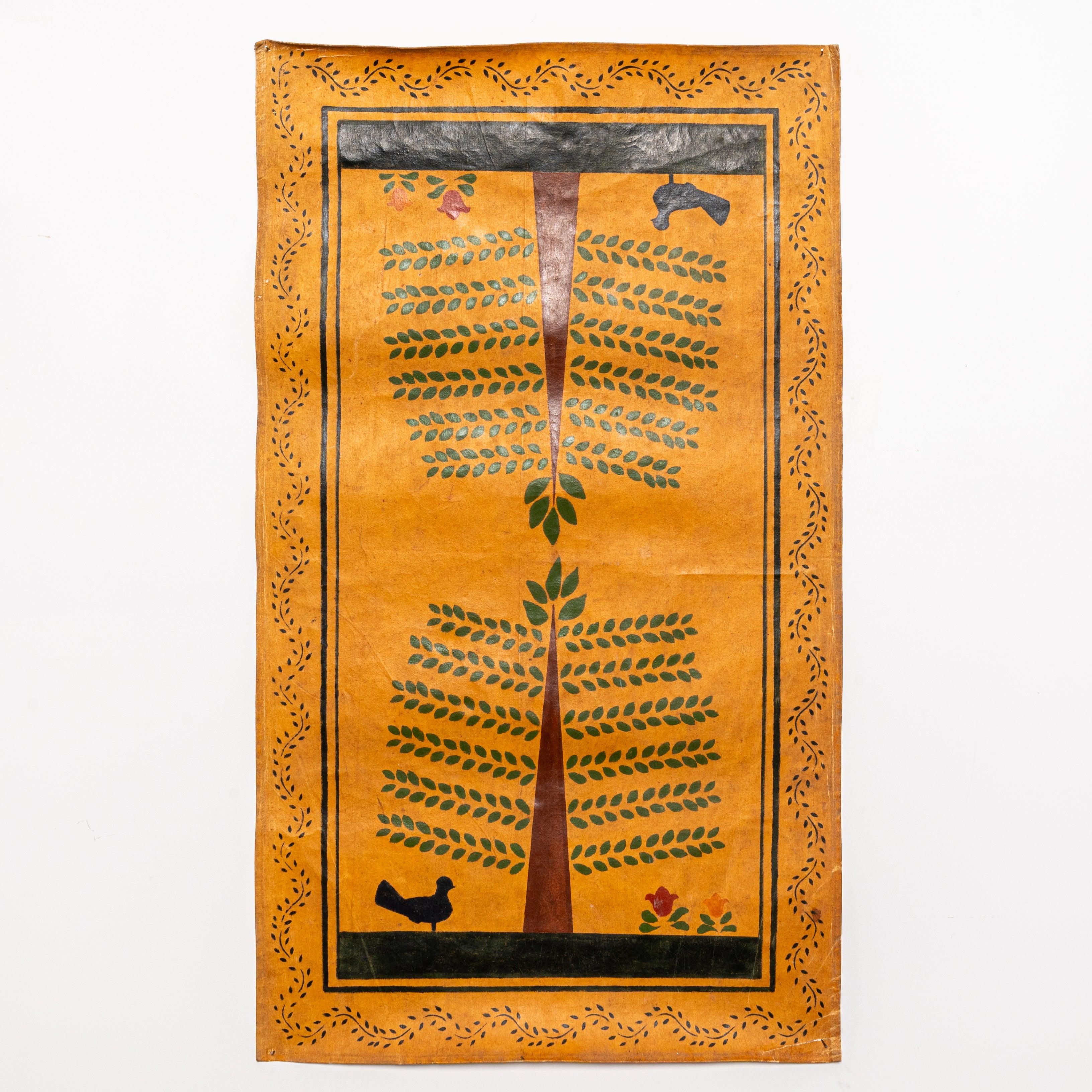 EARLY AMERICAN FOLK ART PAINTED CANVAS FLOORCLOTH