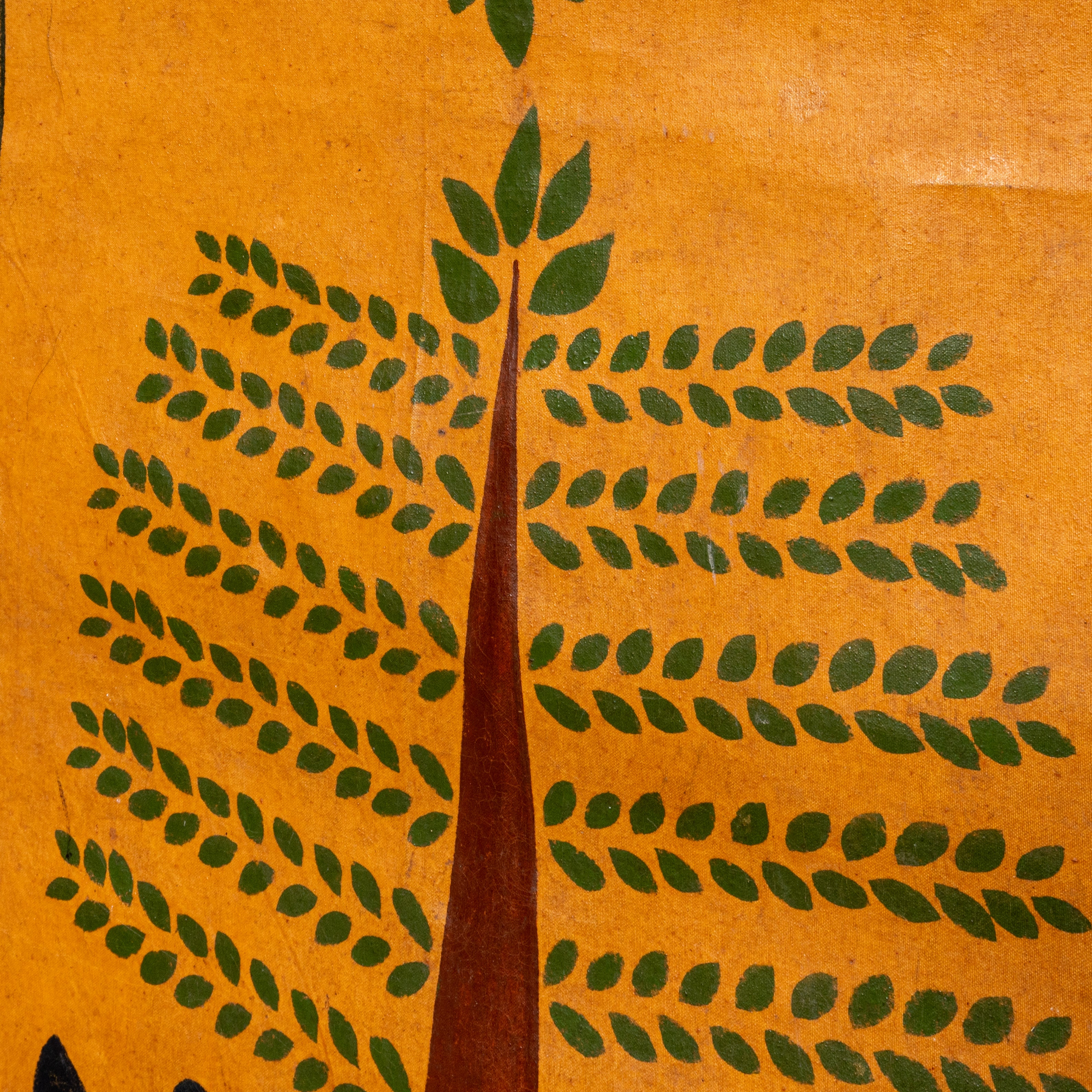 EARLY AMERICAN FOLK ART PAINTED CANVAS FLOORCLOTH