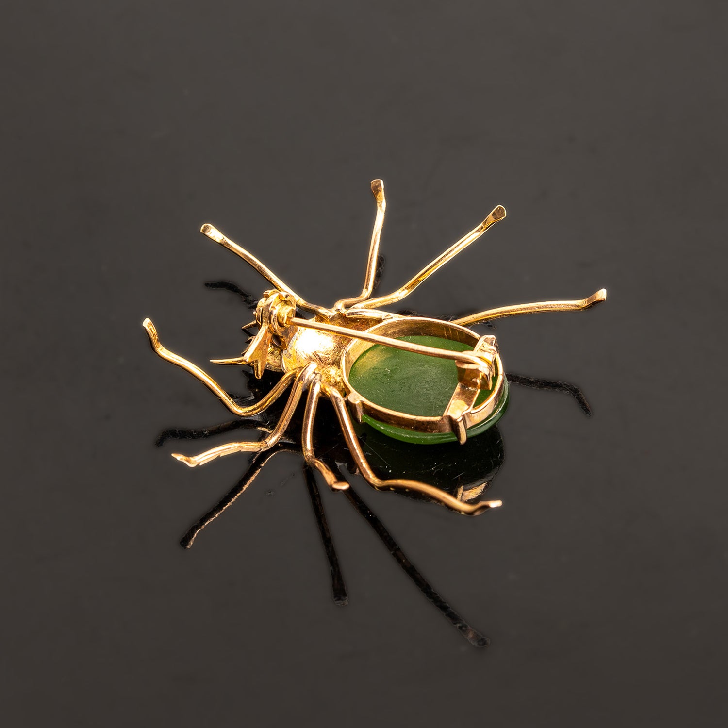 Art Deco Jade & 14k Gold Spider Brooch