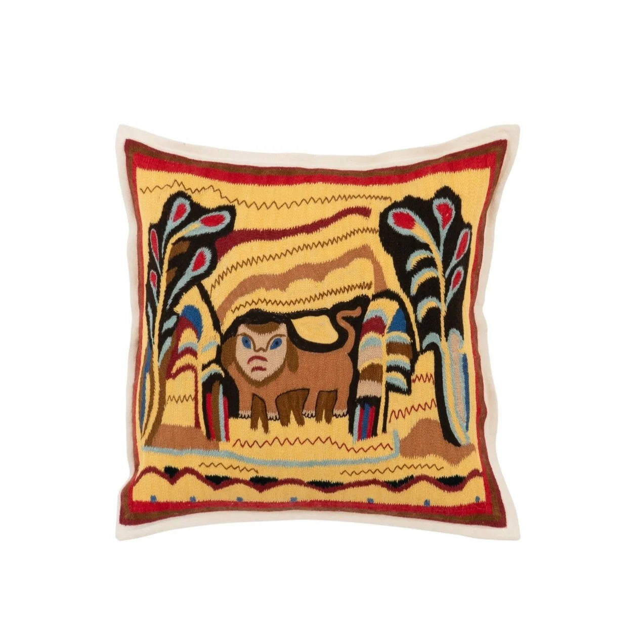 "YOUNG LION" Hand Embroidered Cashmere Pillow