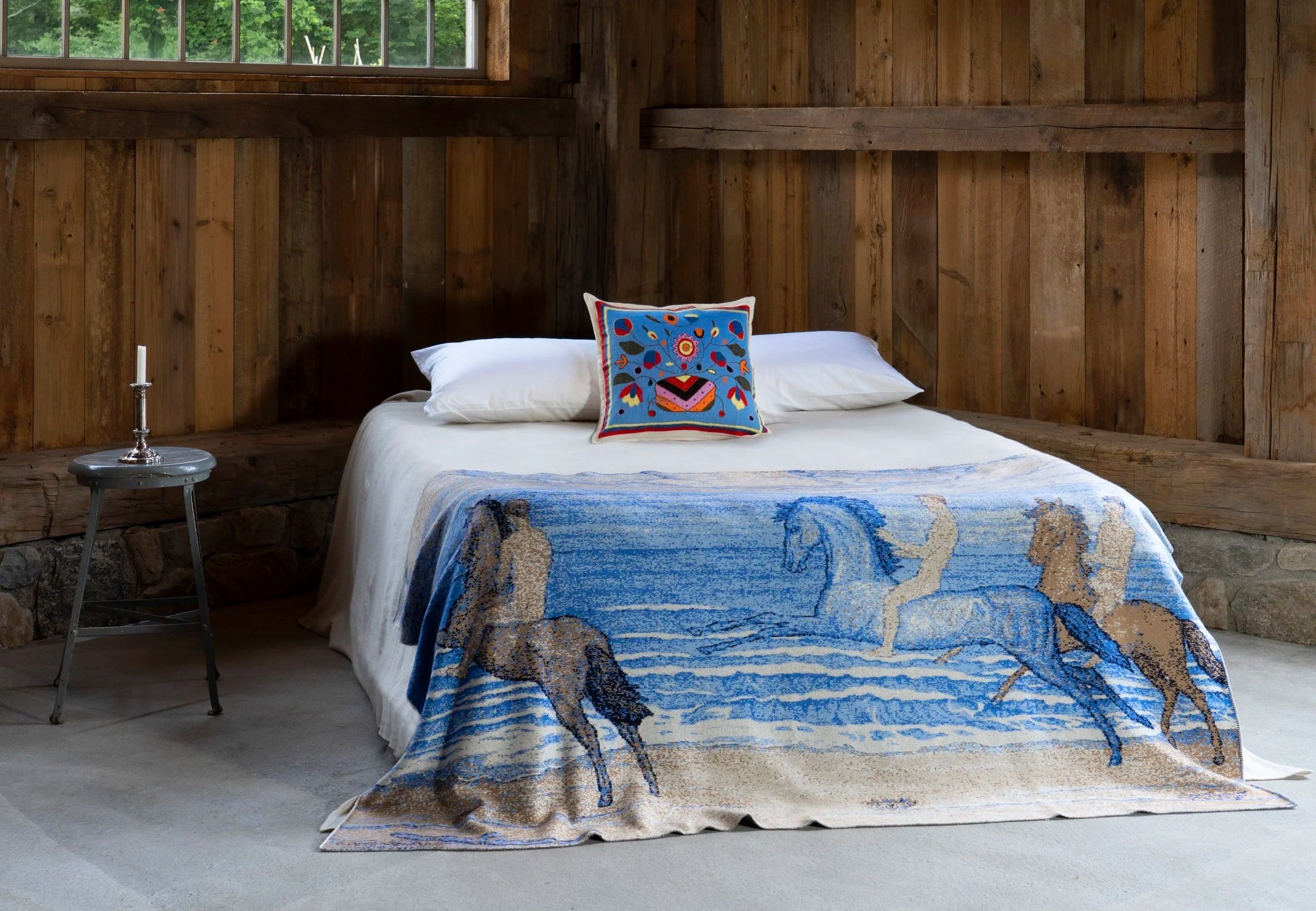 "BLUE FLORA" Hand Embroidered Cashmere Pillow