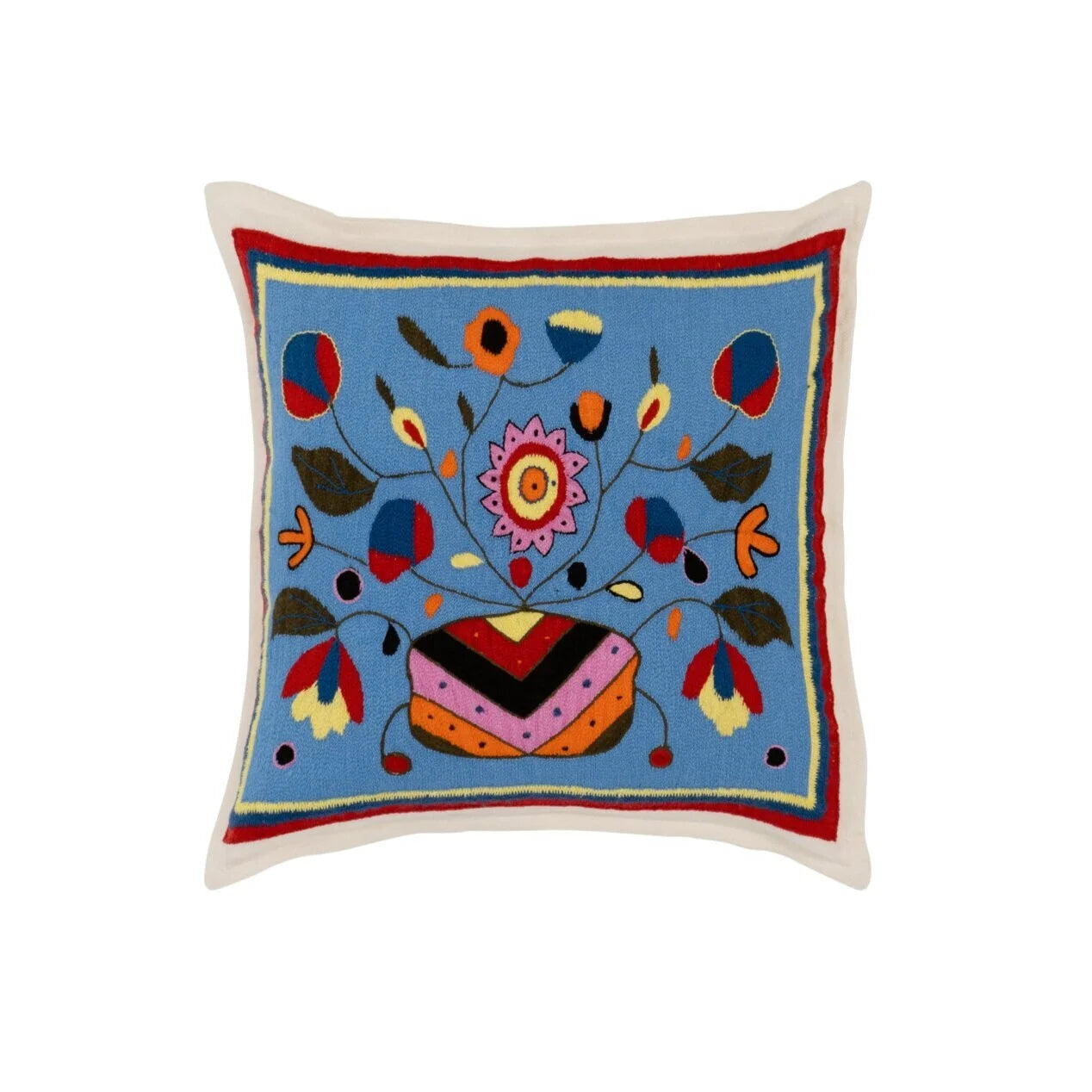 "BLUE FLORA" Hand Embroidered Cashmere Pillow
