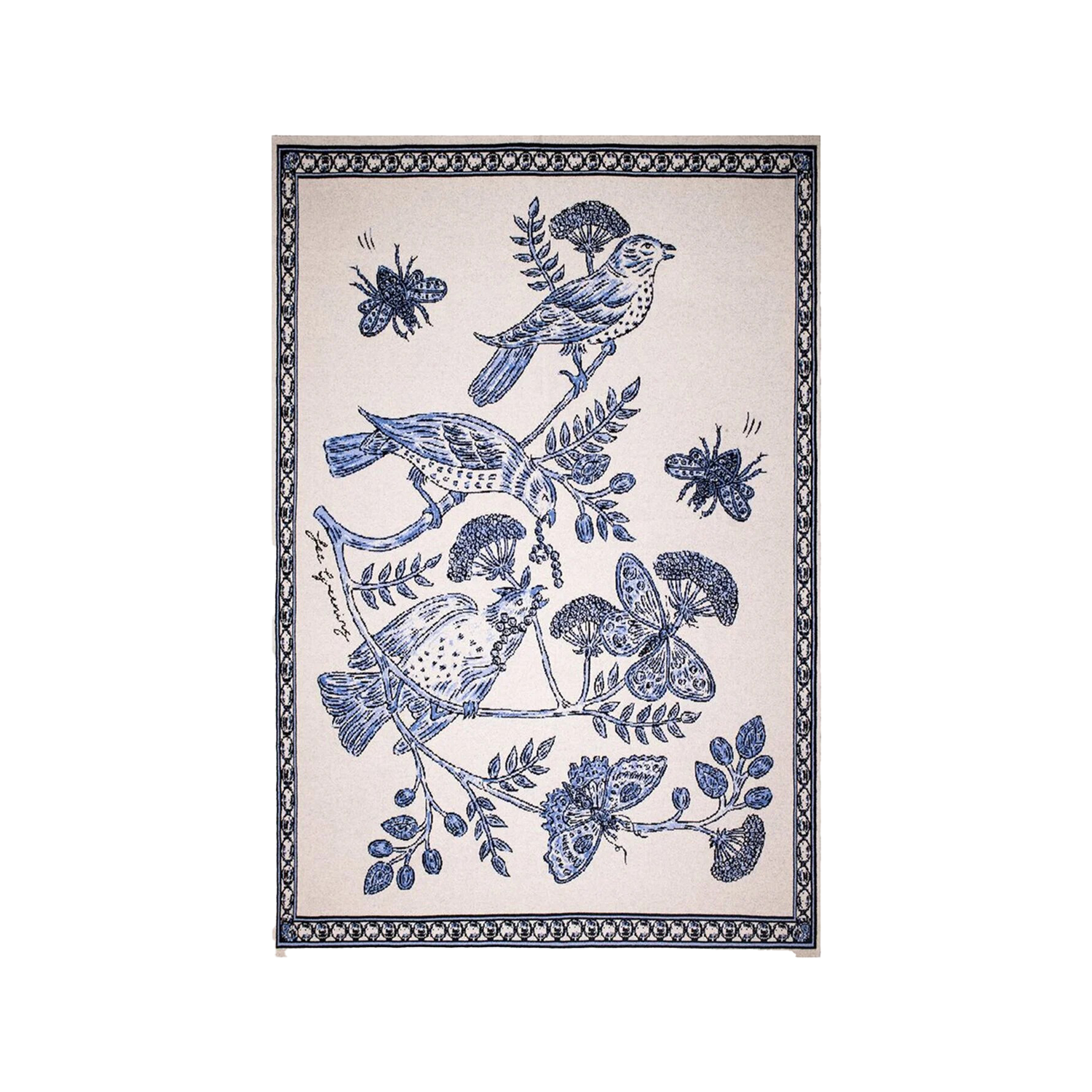 SAVED NY x Fee Greening "Blue Birds" Cashmere Blanket