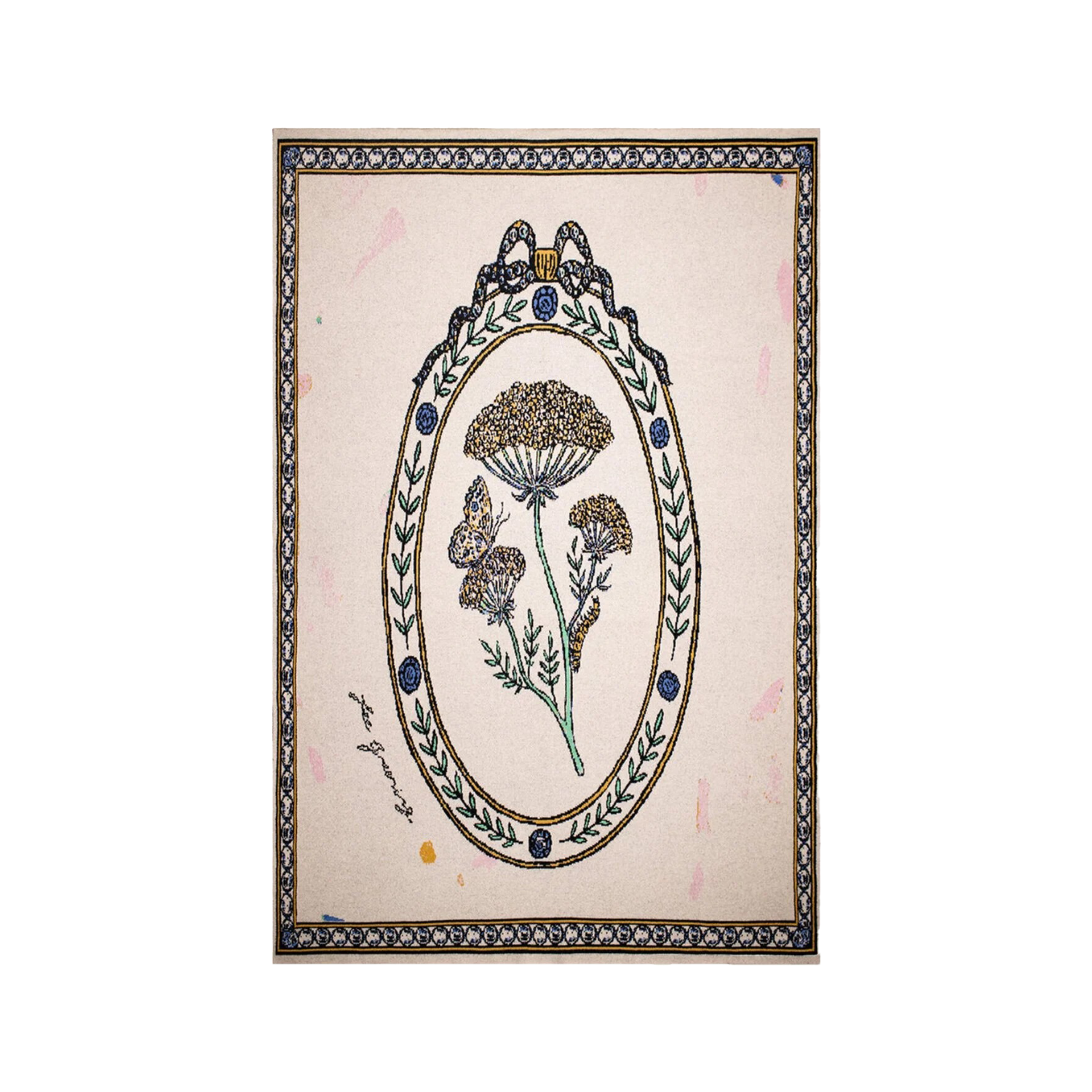 SAVED NY X FEE GREENING "RIBBON FRAMED BOTANICAL" Cashmere THROW