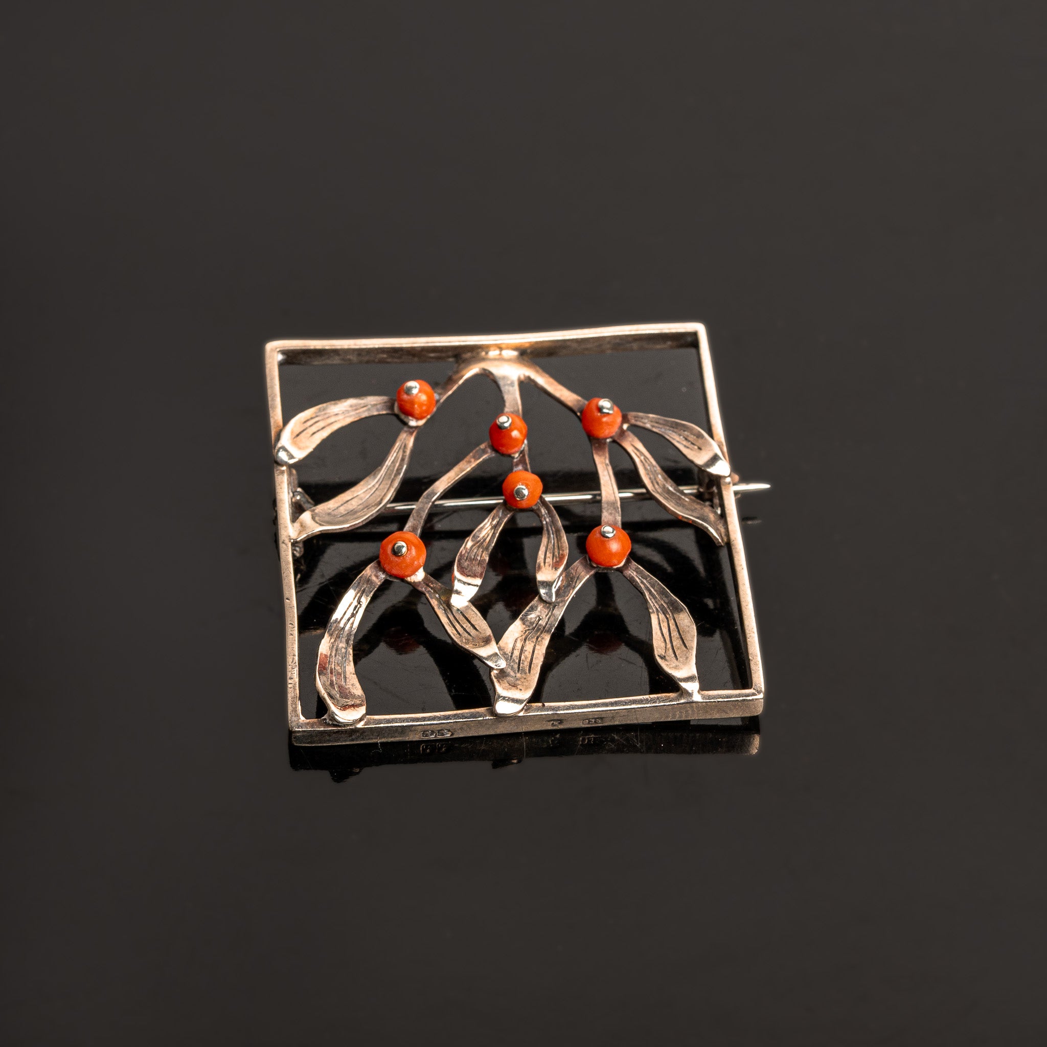 Wiener Werkstätte Sterling Silver & Coral Brooch