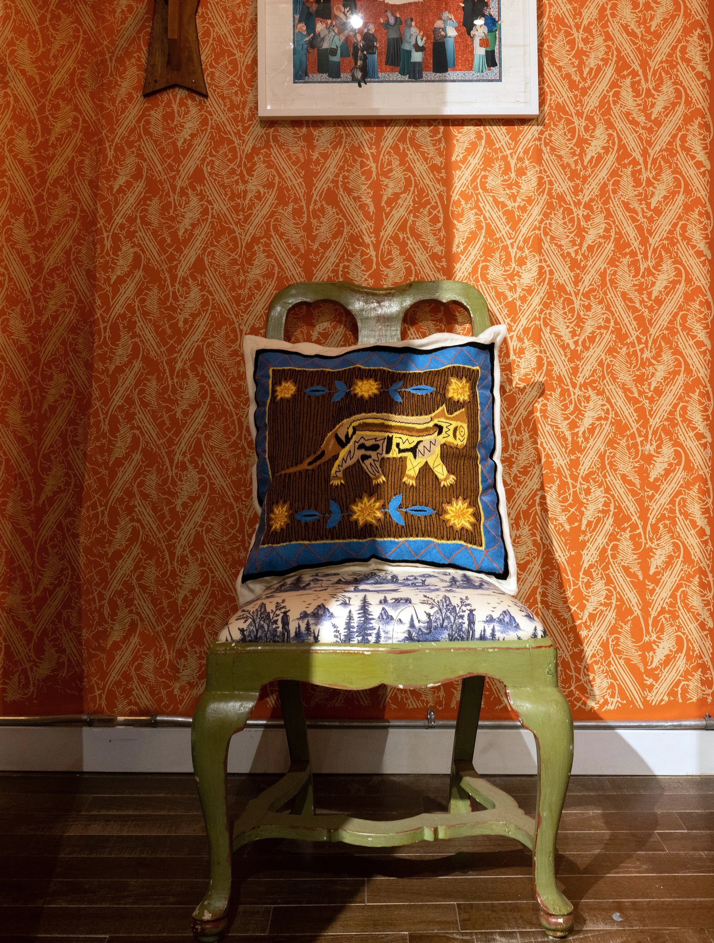 "TOM CAT" Hand-Embroidered Cashmere Pillow