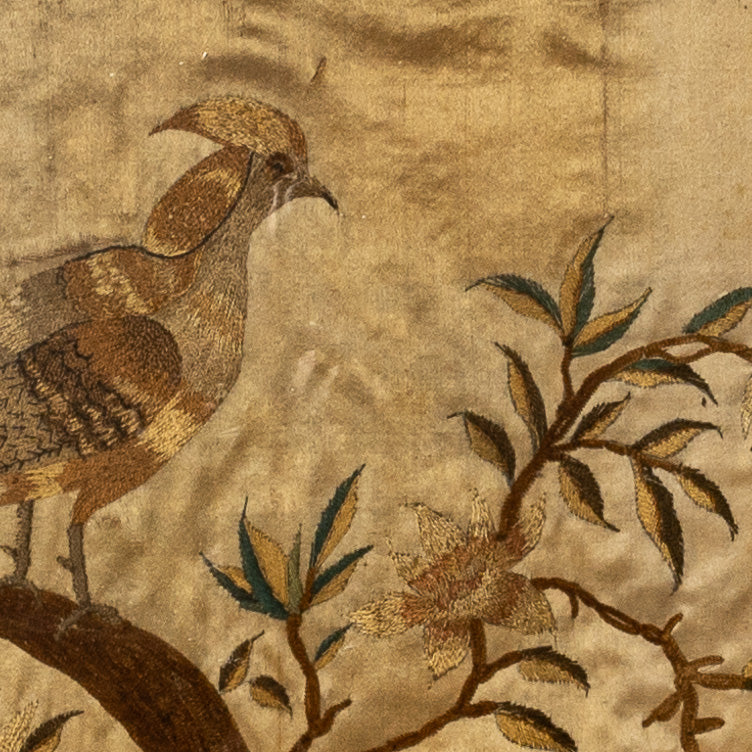 18TH-CENTURY "CRESTED BIRD" SILK EMBROIDERY