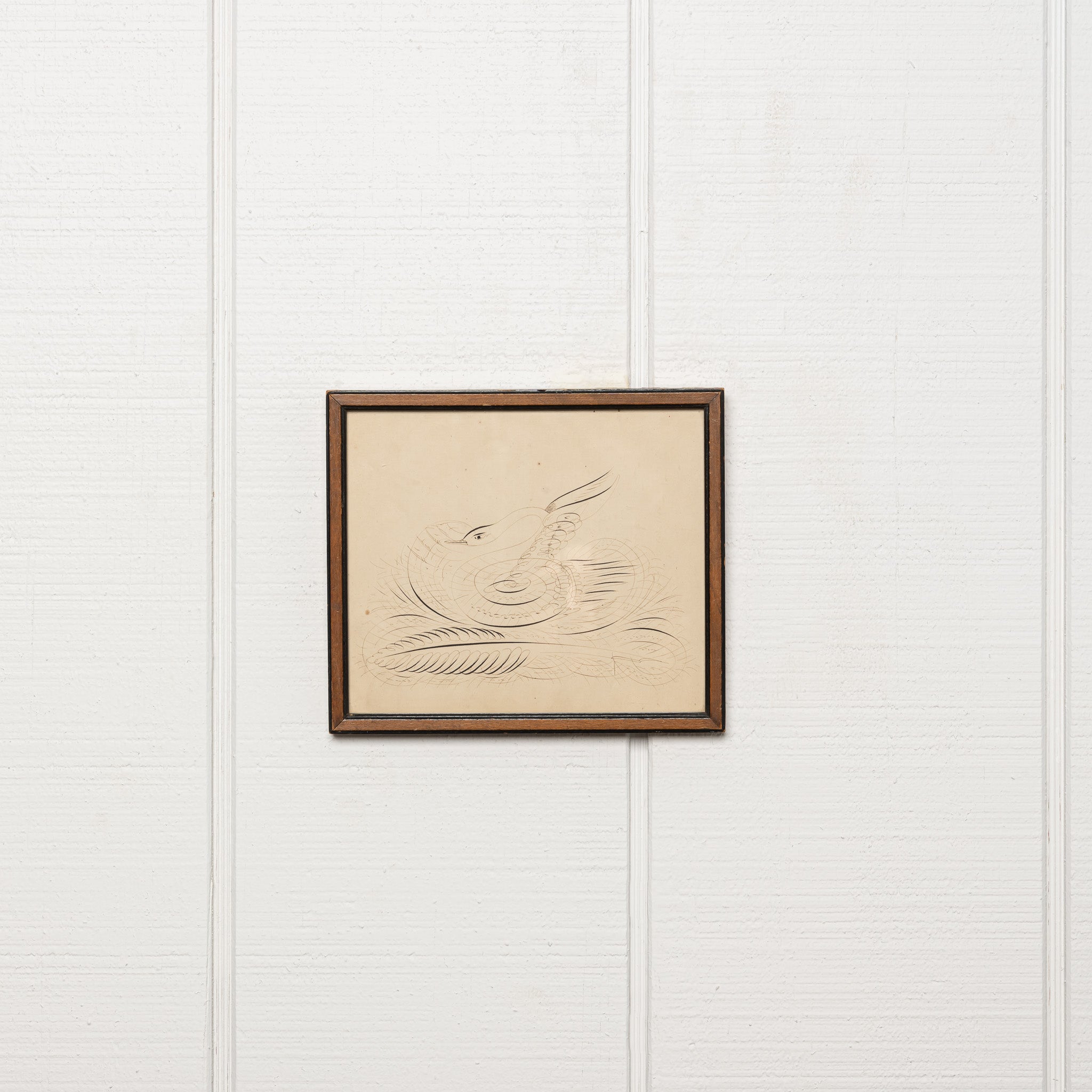 19TH-CENTURY AMERICAN CALLIGRAPHY DRAWING OF A SWAN