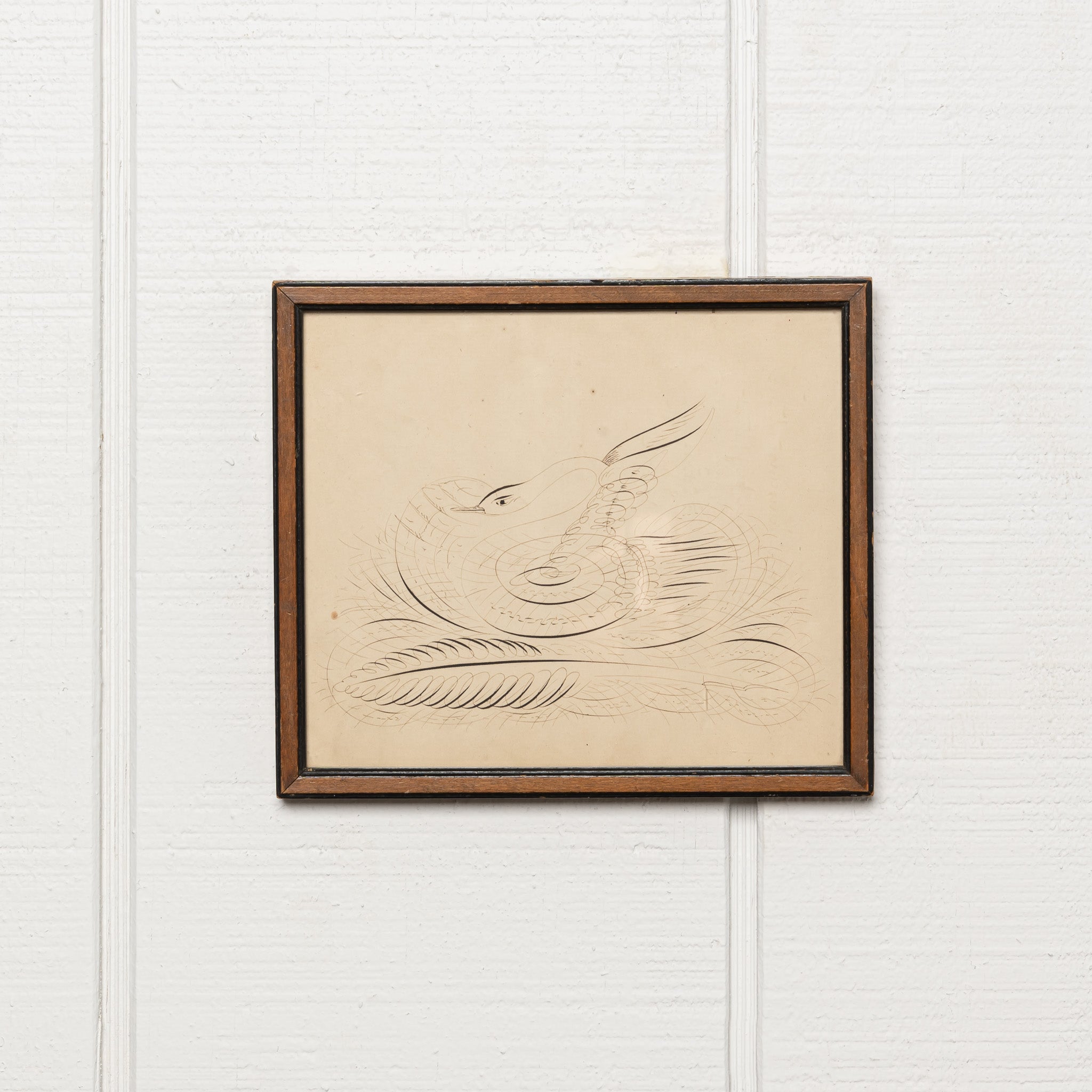 19TH-CENTURY AMERICAN CALLIGRAPHY DRAWING OF A SWAN