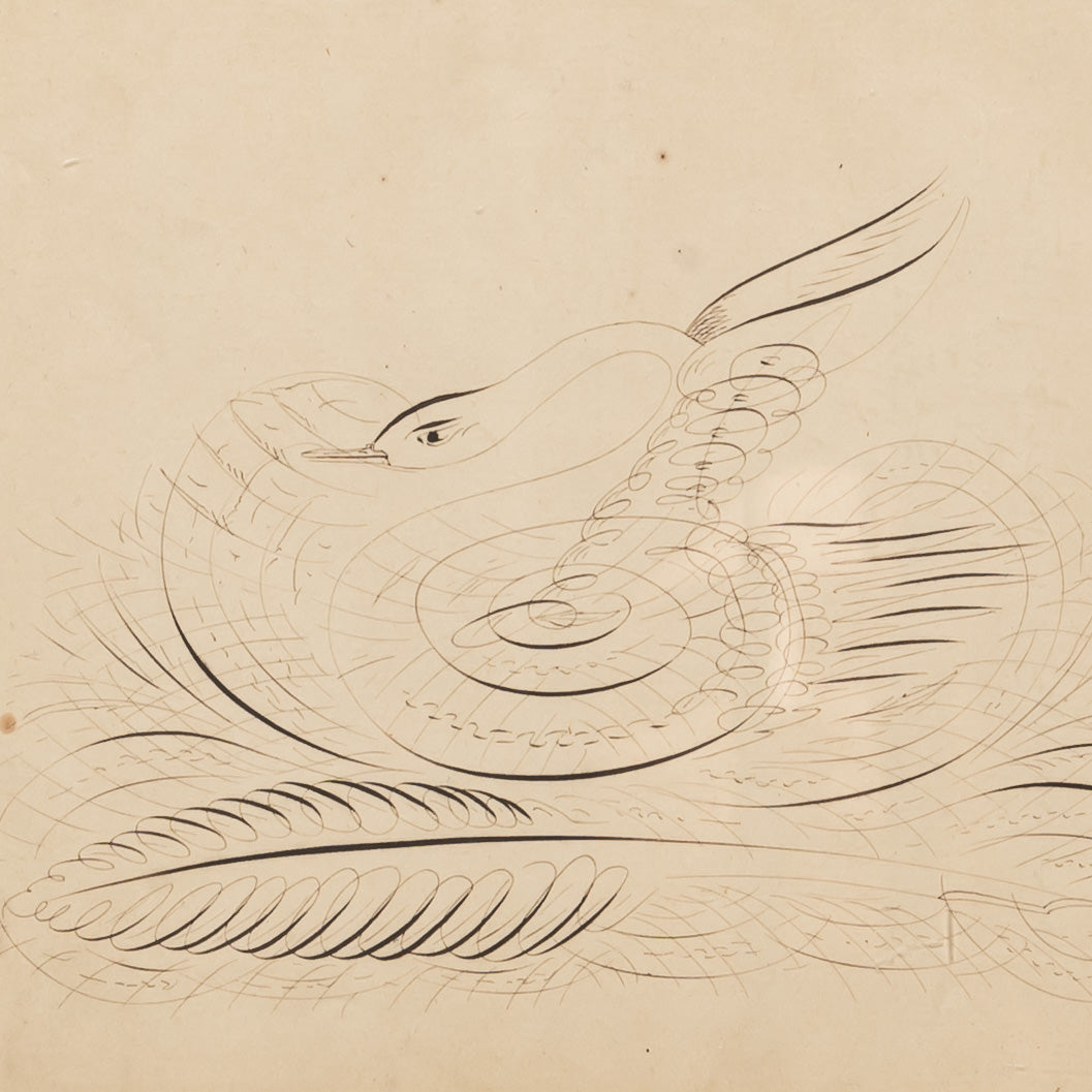19TH-CENTURY AMERICAN CALLIGRAPHY DRAWING OF A SWAN