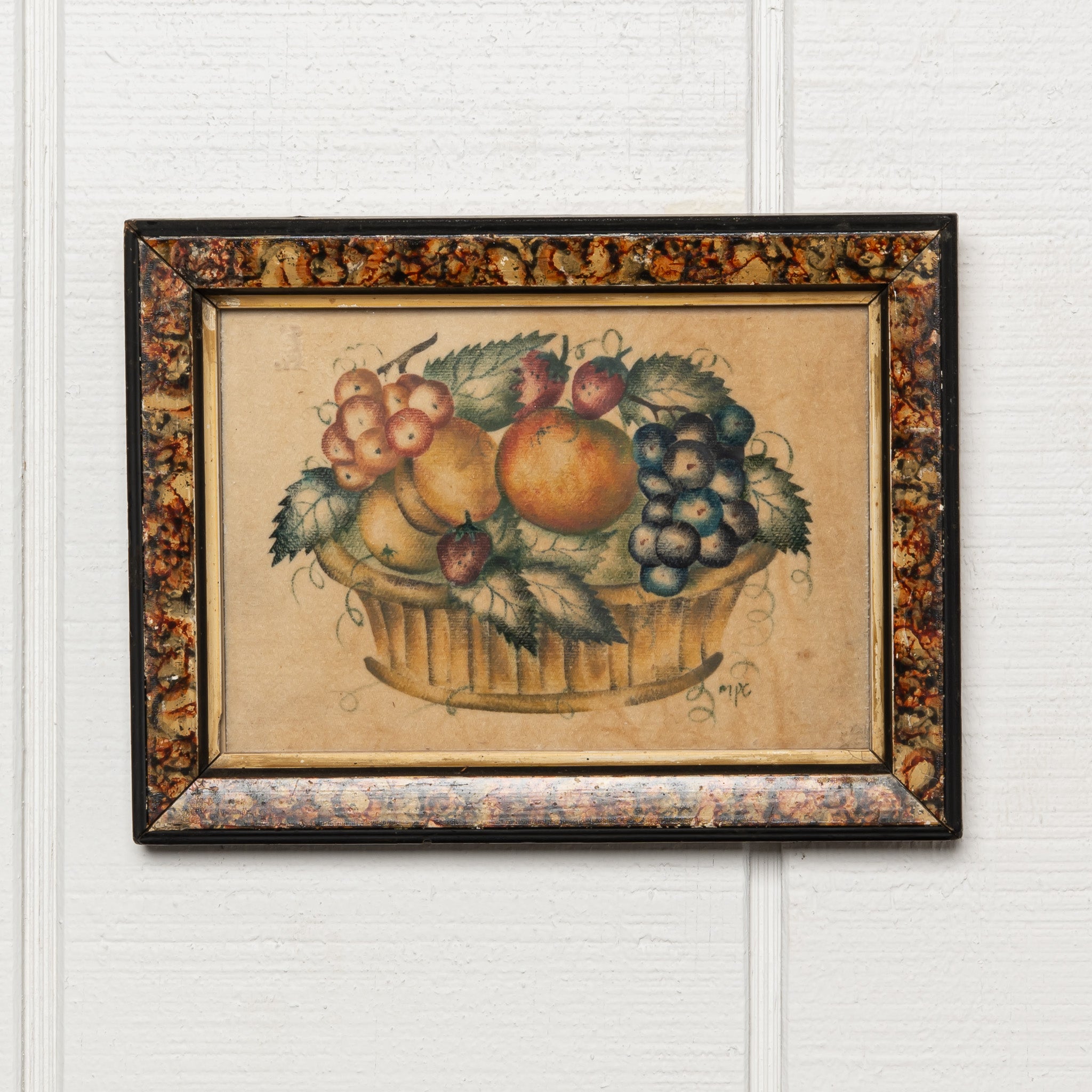 19TH-CENTURY AMERICAN FOLK ART THEOREM 'FRUIT' PAINTING IN ORIGINAL FRAME