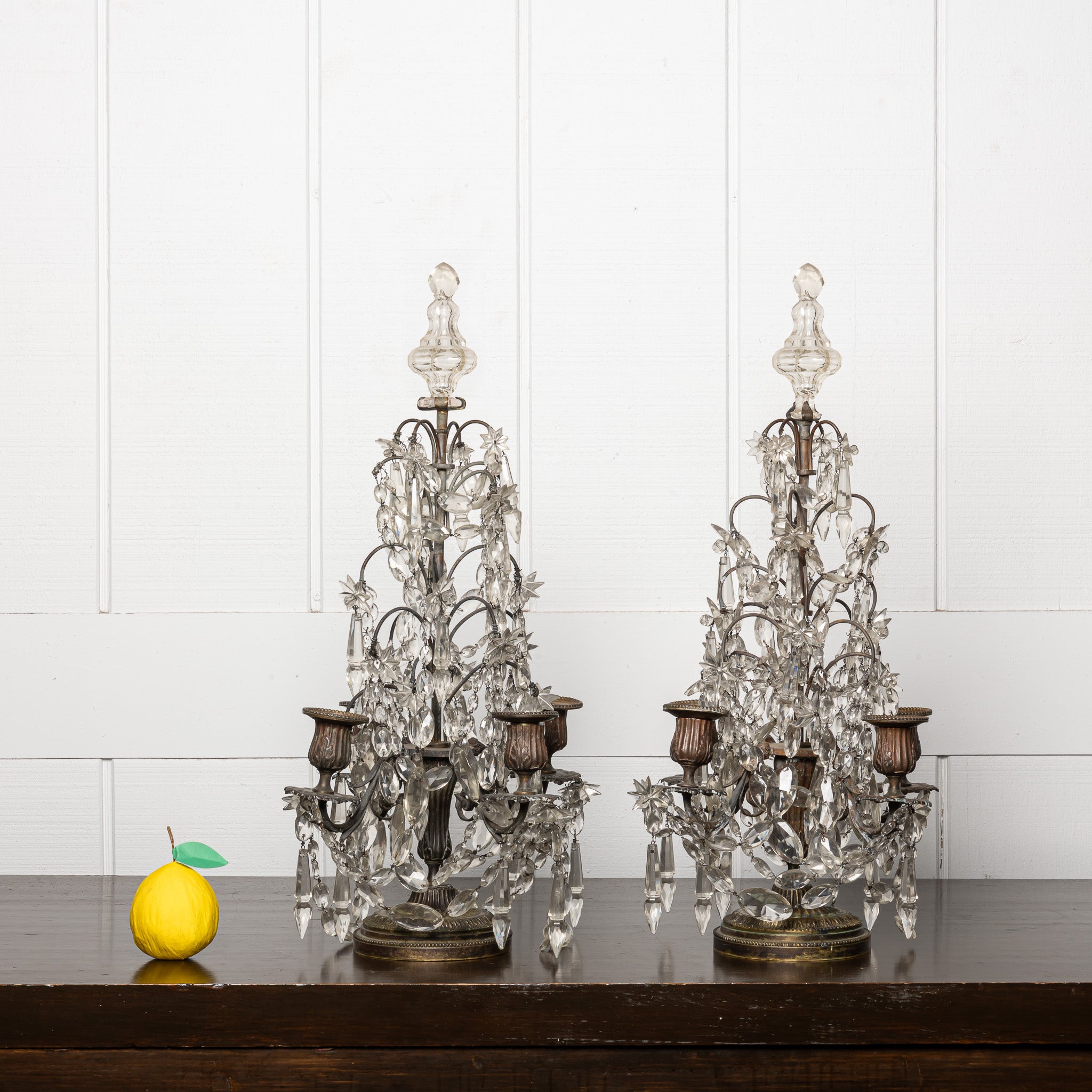 PAIR OF MID 19TH-CENTURY CONTINENTAL CUT GLASS AND CRYSTAL GIRANDOLES