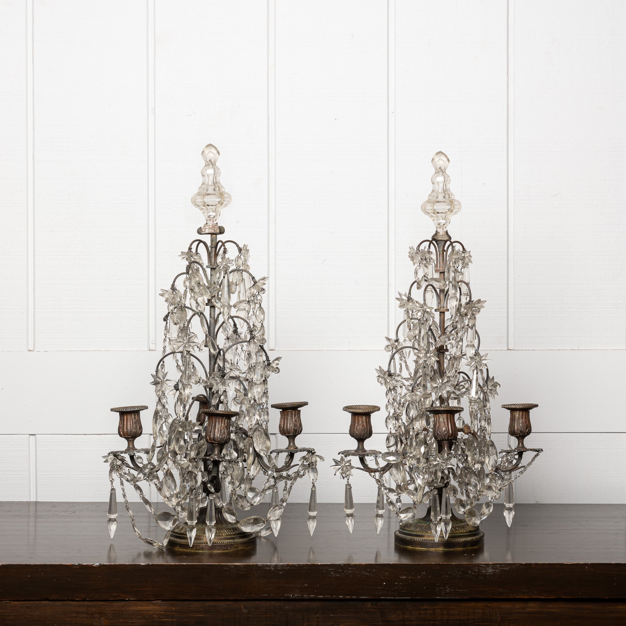 PAIR OF MID 19TH-CENTURY CONTINENTAL CUT GLASS AND CRYSTAL GIRANDOLES