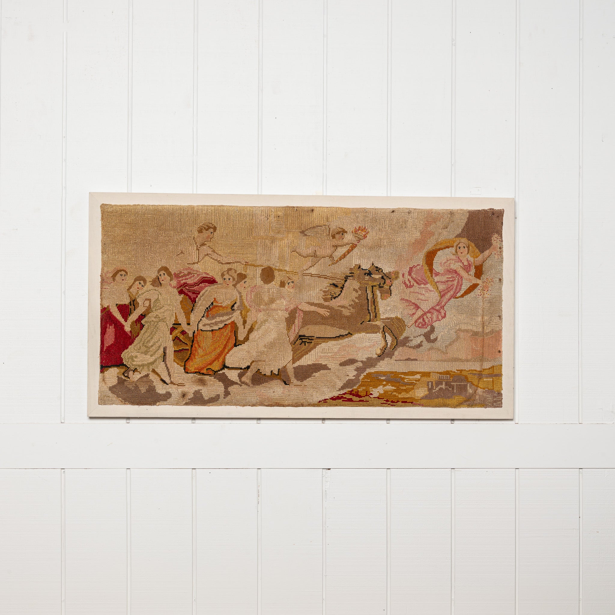 19TH-CENTURY FRENCH "MYTHOLOGICAL SCENE" EMBROIDERED PANEL