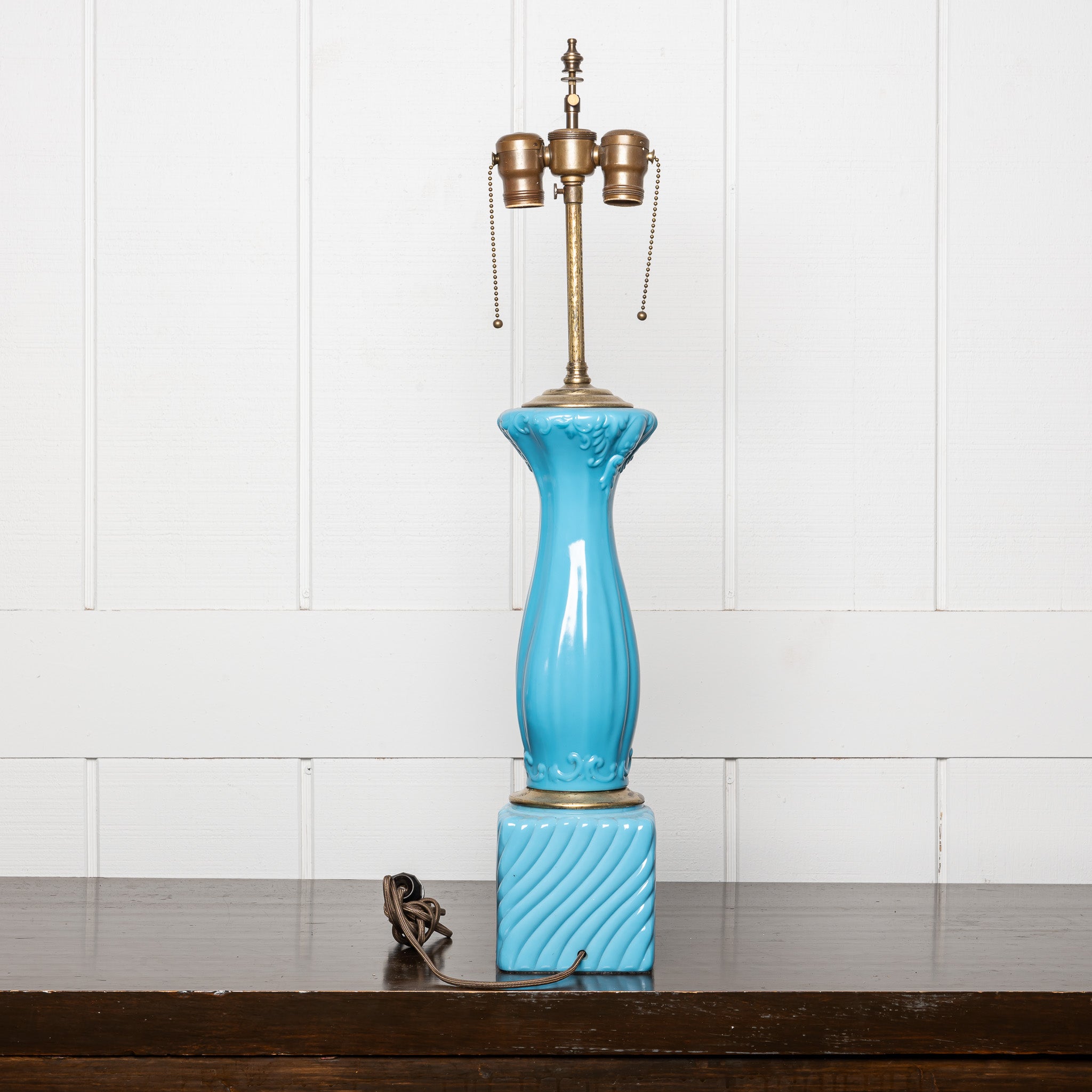 LATE 19TH-CENTURY FRENCH BLUE OPALINE GLASS VASE MOUNTED AS A TABLE LAMP
