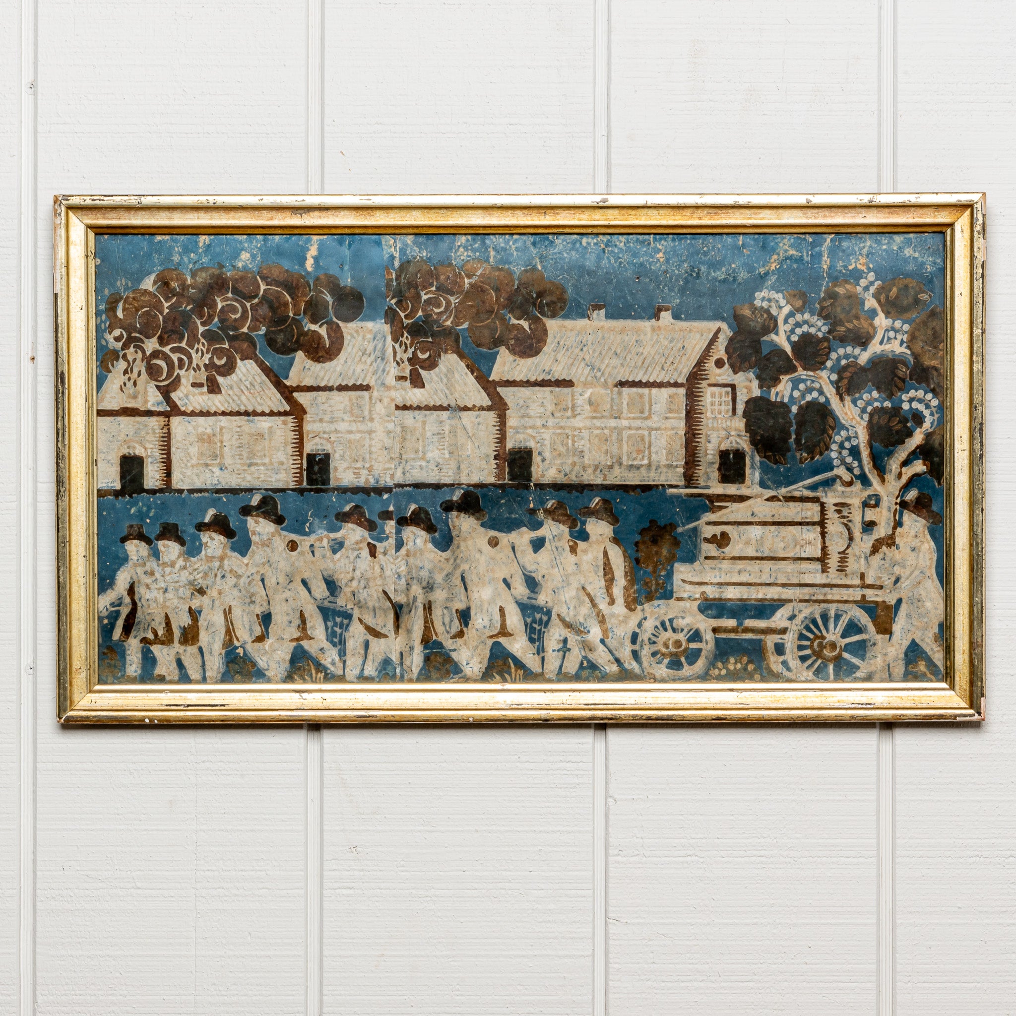 19TH-CENTURY AMERICAN “PROCESSION” WALLPAPER BANDBOX PANEL