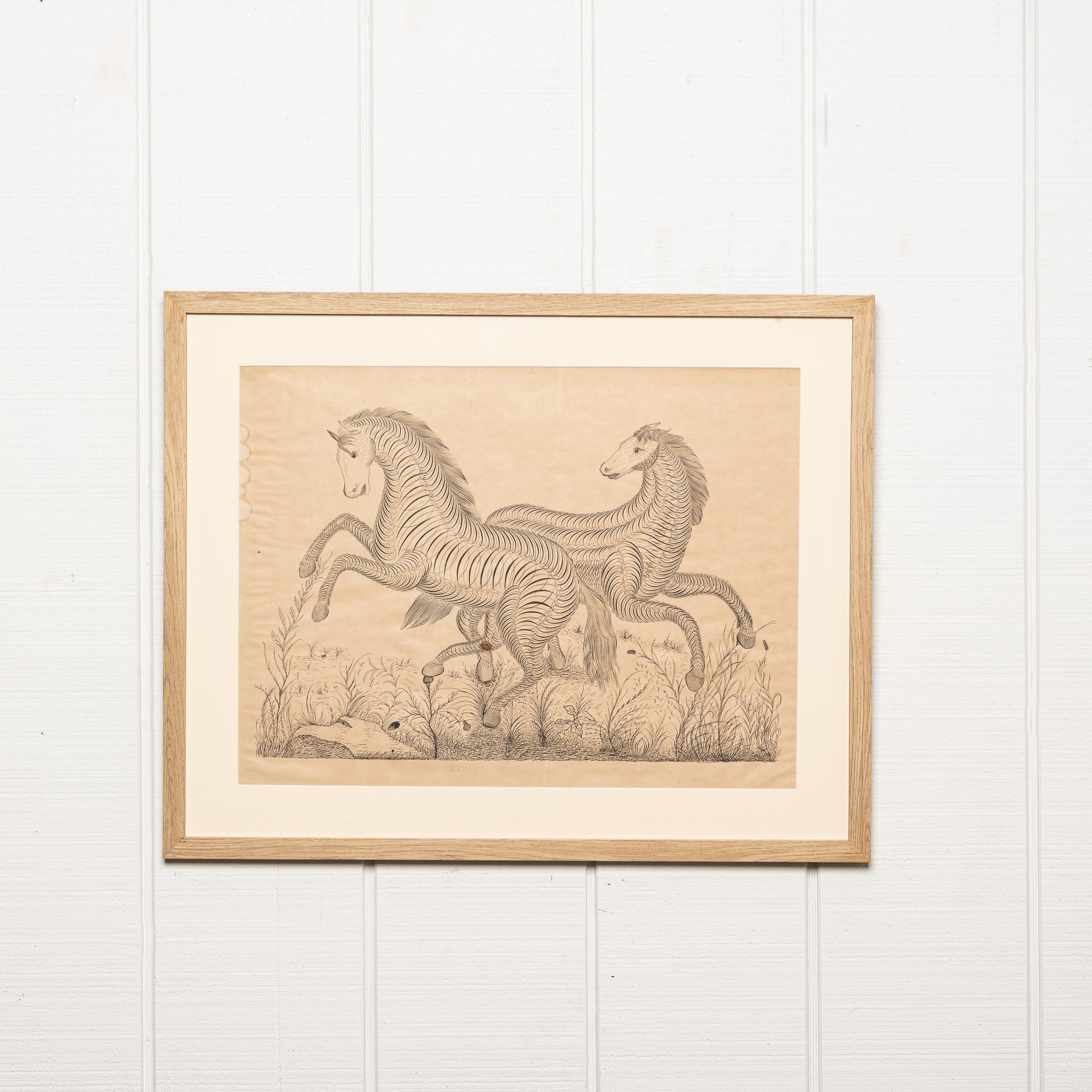 19TH-CENTURY AMERICAN CALLIGRAPHY DRAWING OF HORSES