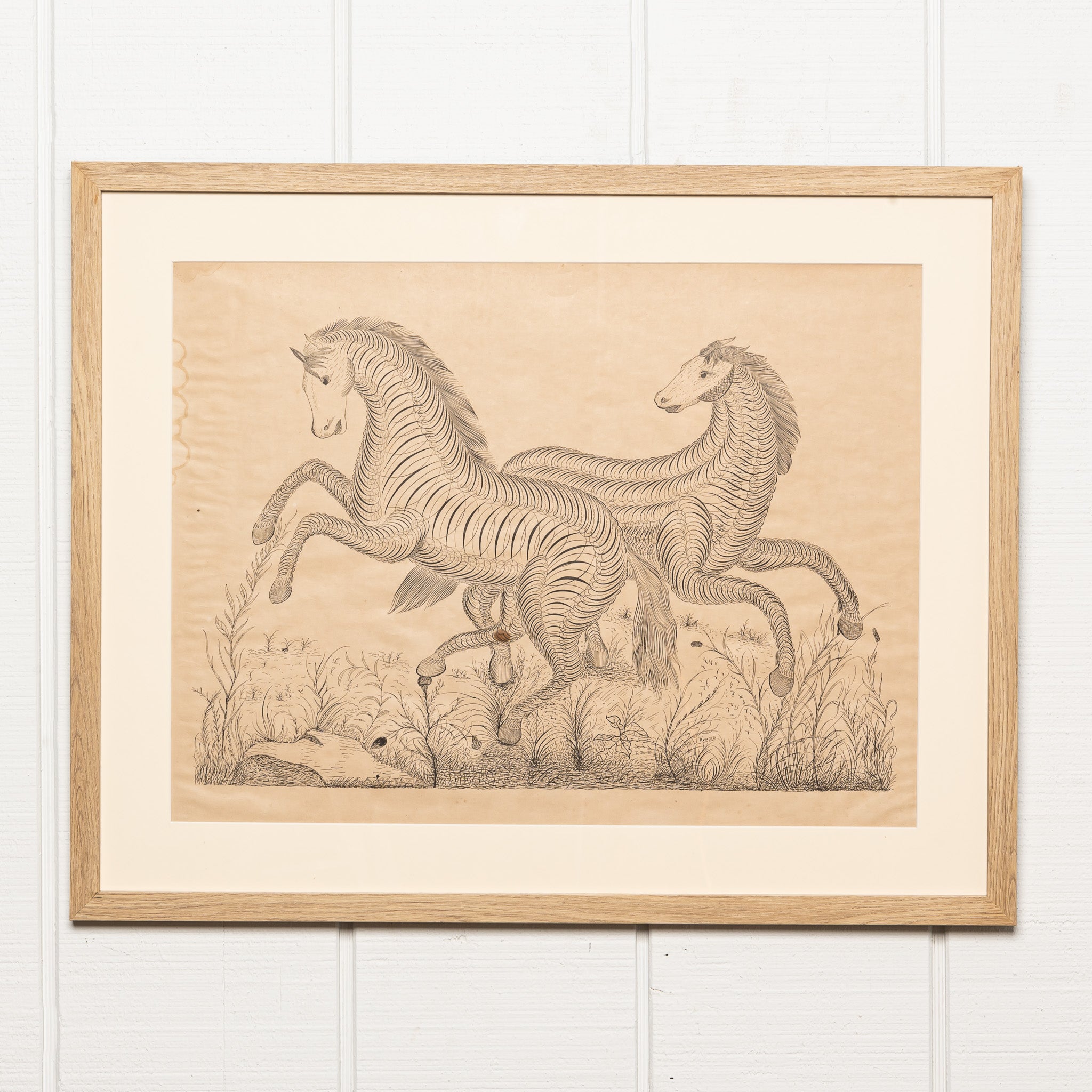 19TH-CENTURY AMERICAN CALLIGRAPHY DRAWING OF HORSES